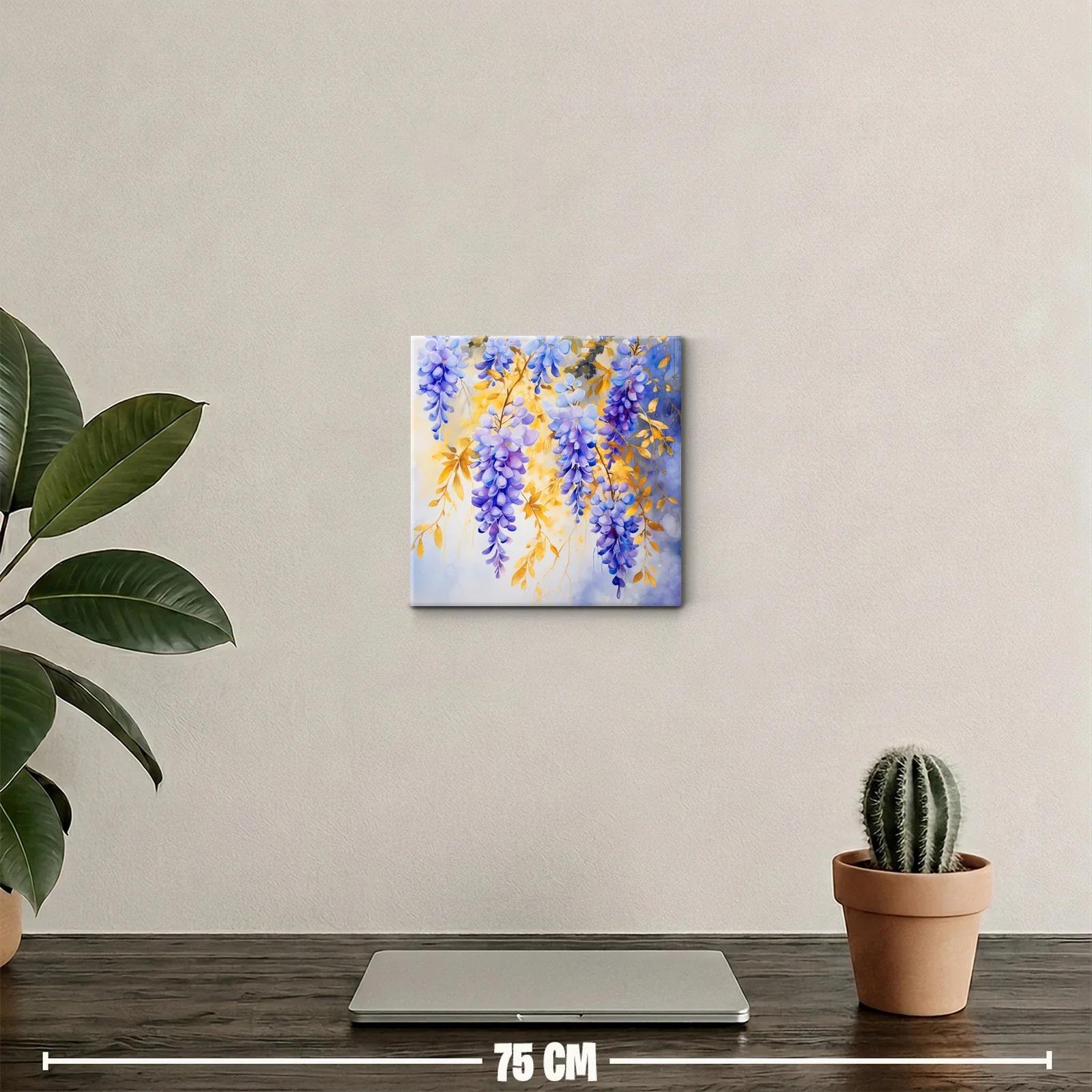 Cuadro decorativo con flores en tonos lavanda y dorado — miniatura 2