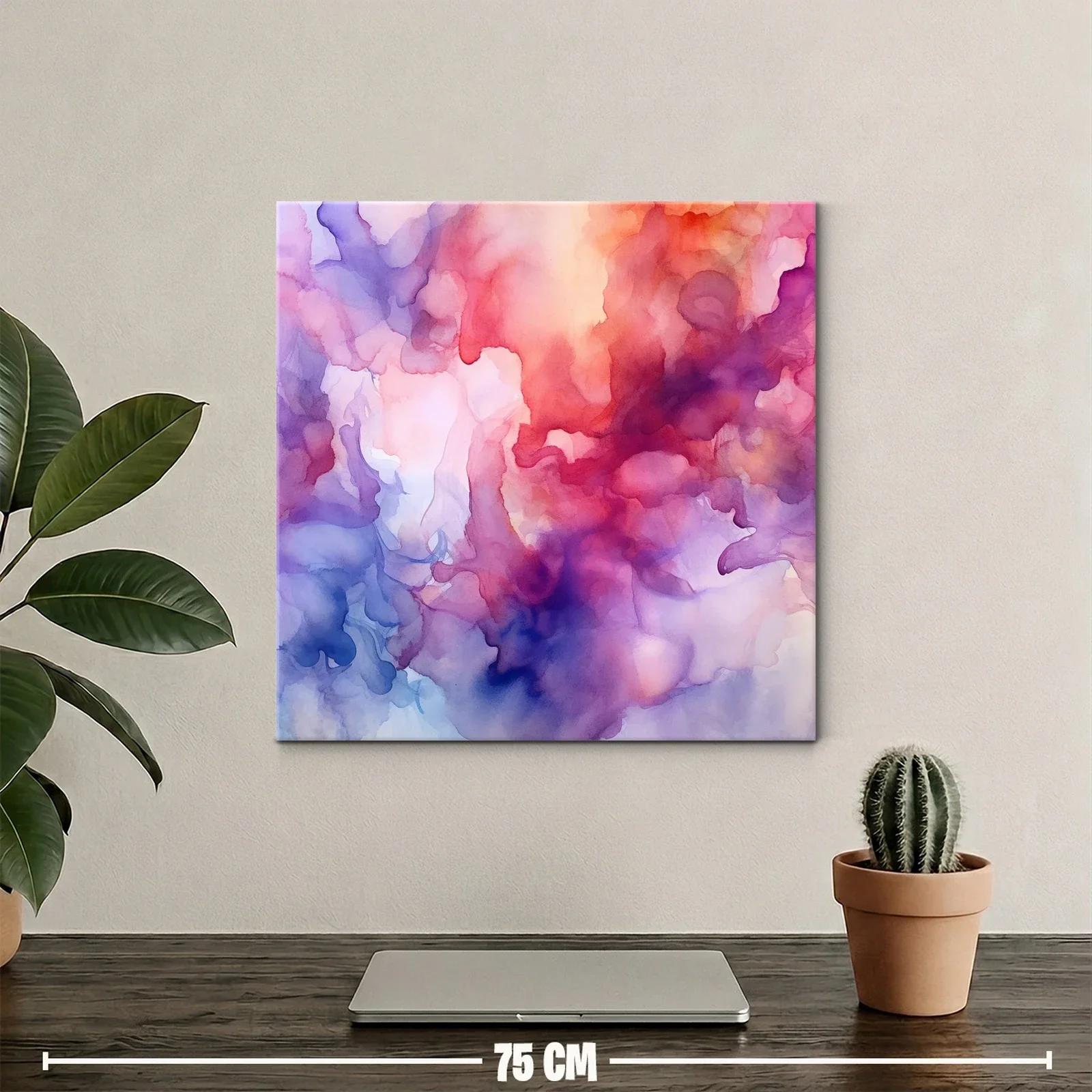 Cuadro abstracto con tonos cálidos y lilas vibrantes — miniatura 2