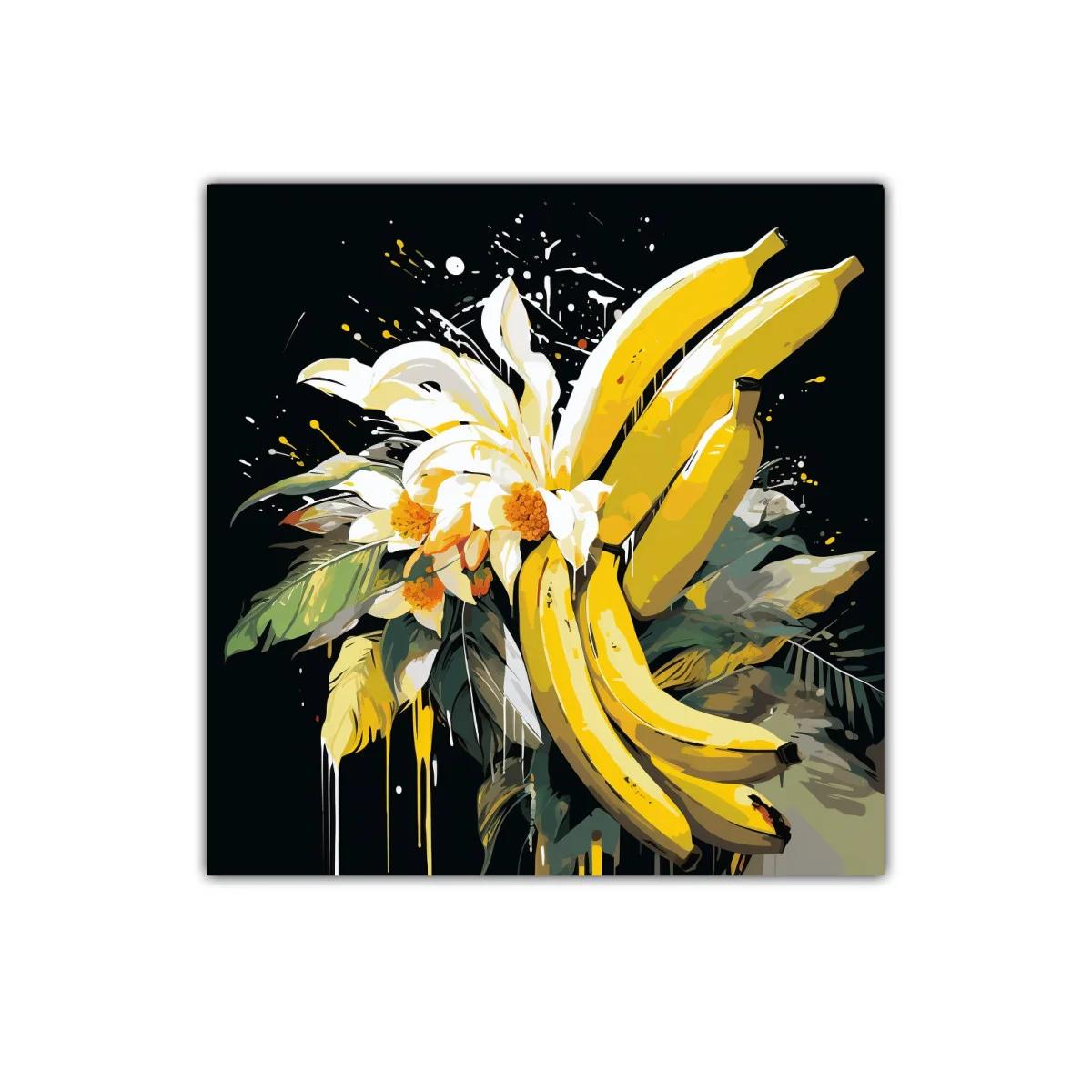 Cuadro decorativo vibrante con plátanos y flores blancas — imagen principal