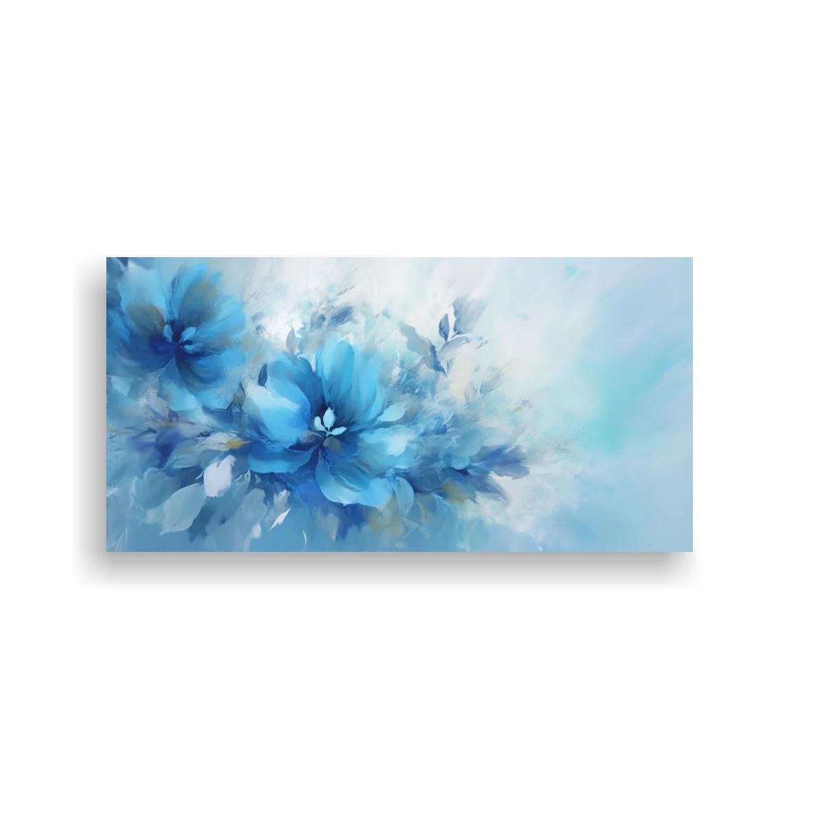 Cuadro flores azules con pétalos semitransparentes