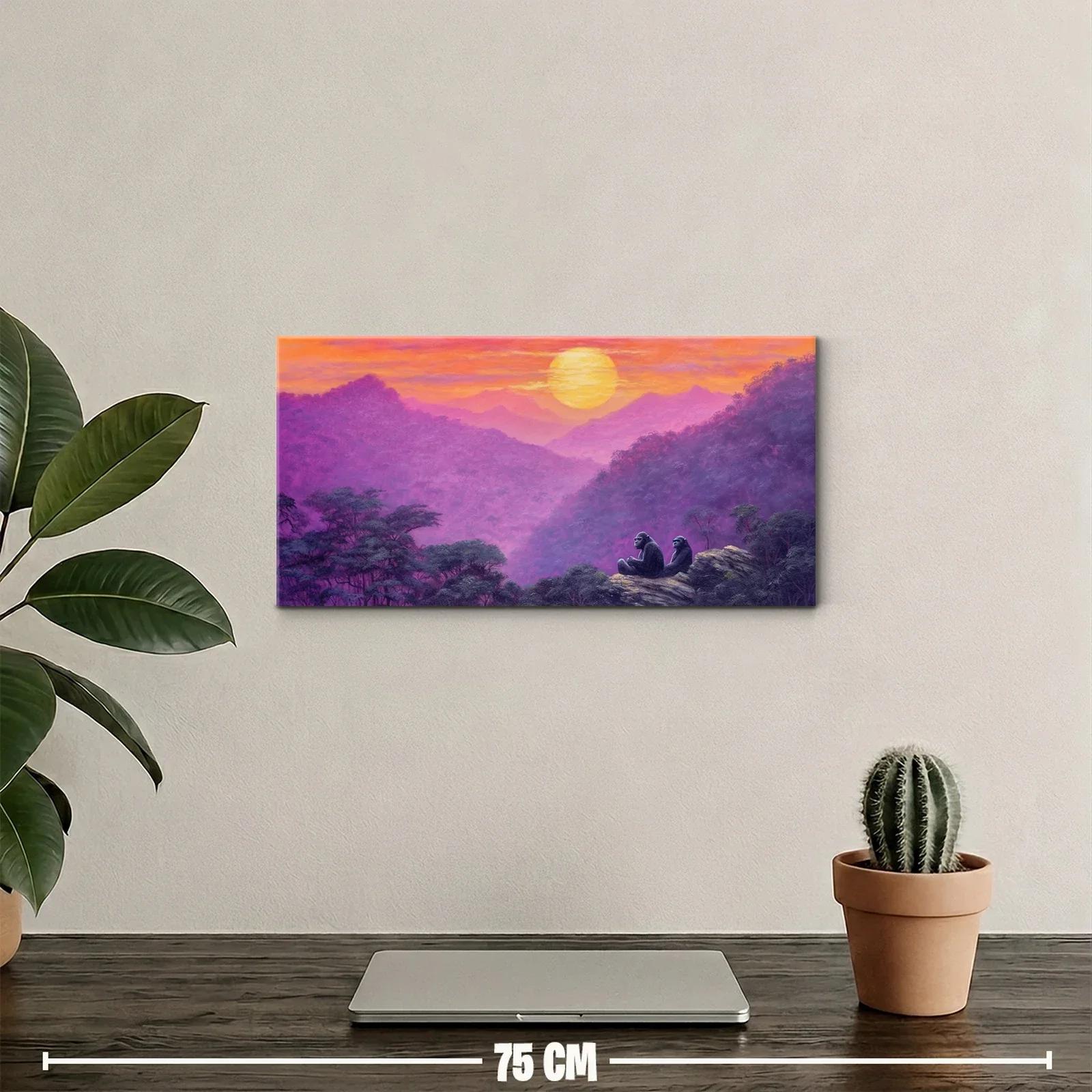 Cuadro paisaje de montañas al atardecer con dos figuras contemplando — miniatura 2