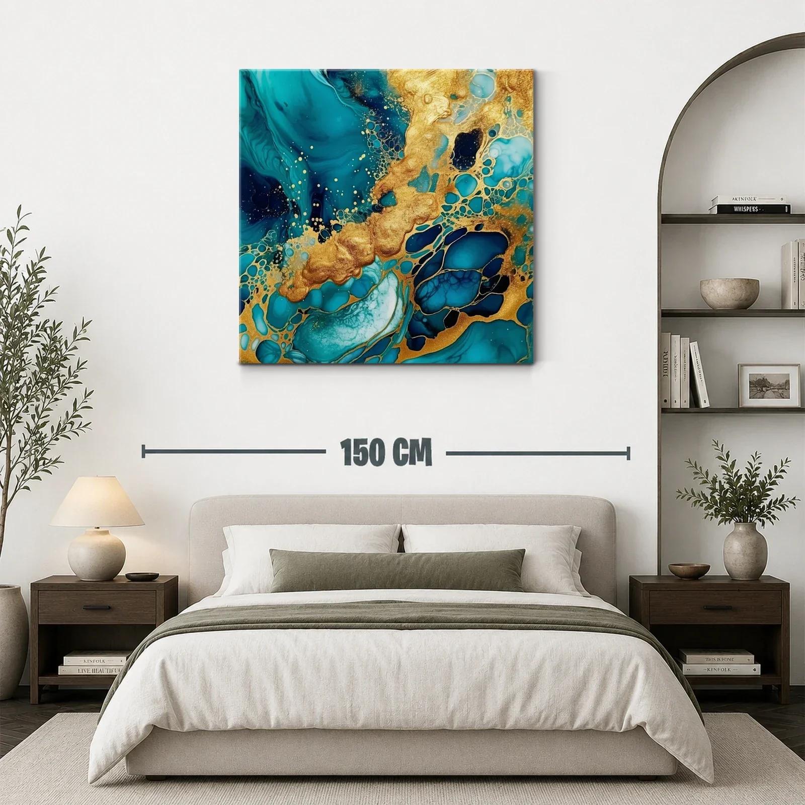 Arte abstracto en tonos azul y dorado vibrante — miniatura 3