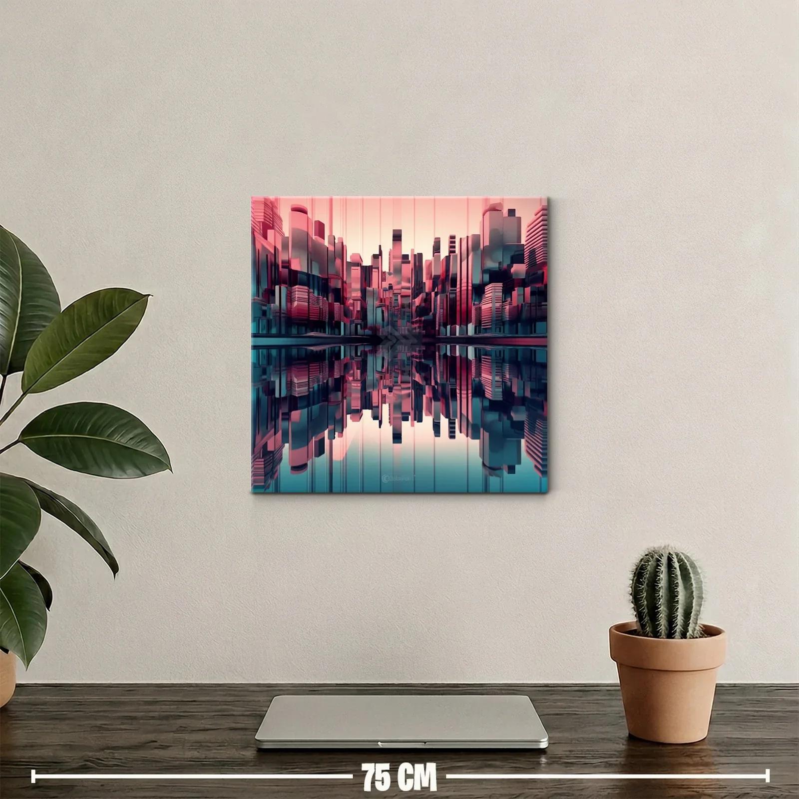 Ciudad futurista reflejada en tonos rosa y azul oscuro — miniatura 2