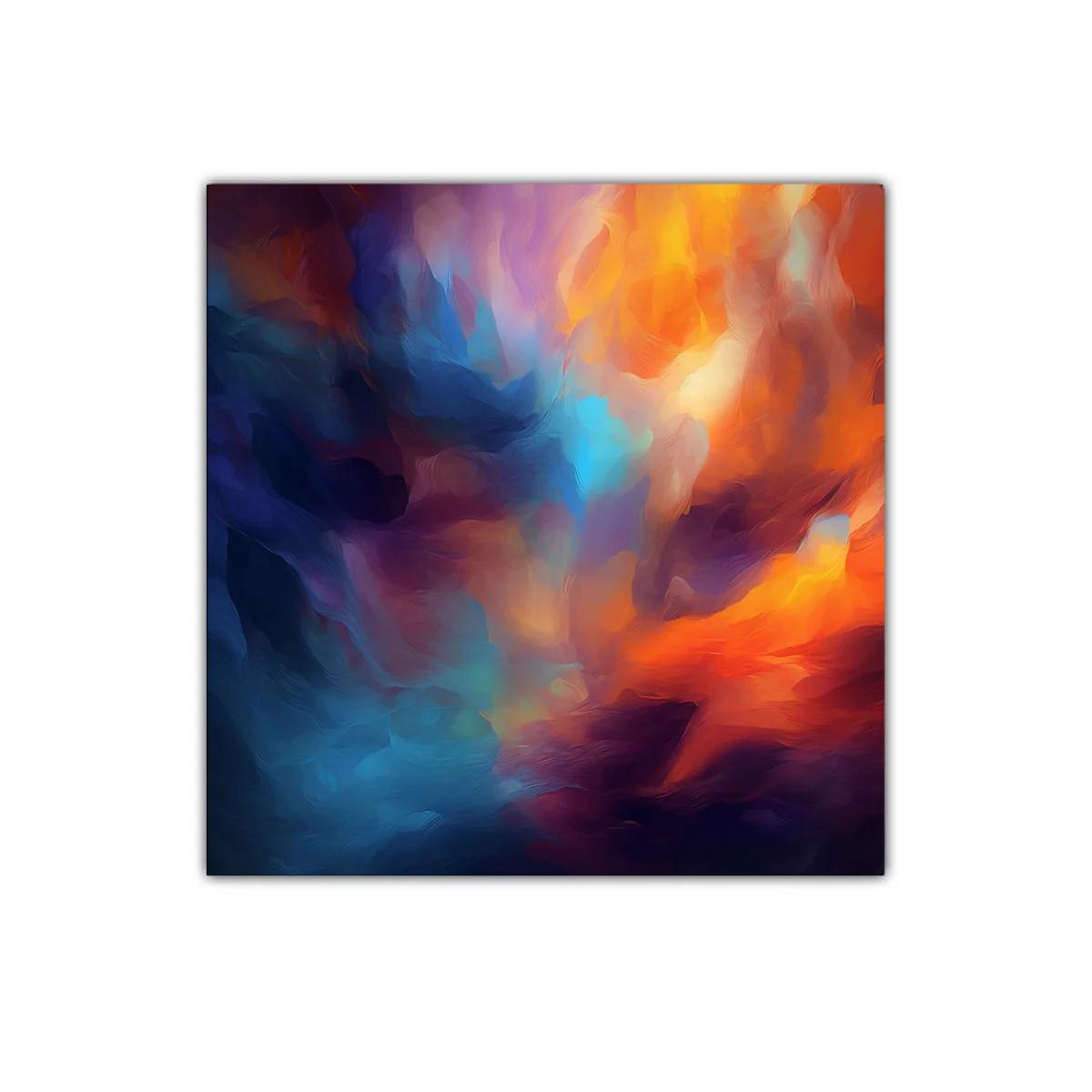 Cuadro abstracto con vibrantes tonalidades cálidas y frías — imagen principal