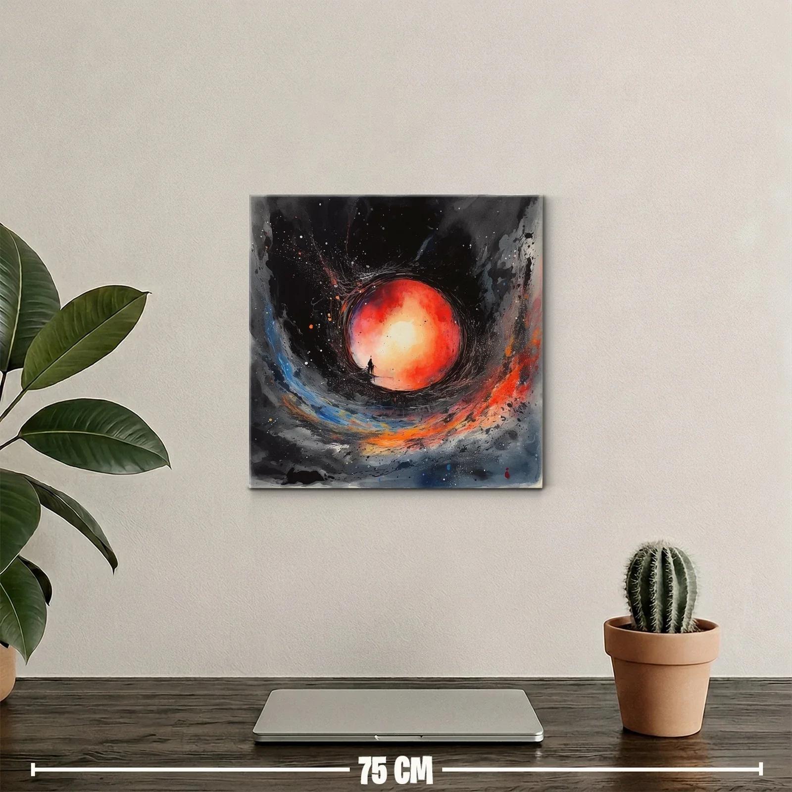 Cuadro abstracto con figura y esfera luminosa vibrante — miniatura 2