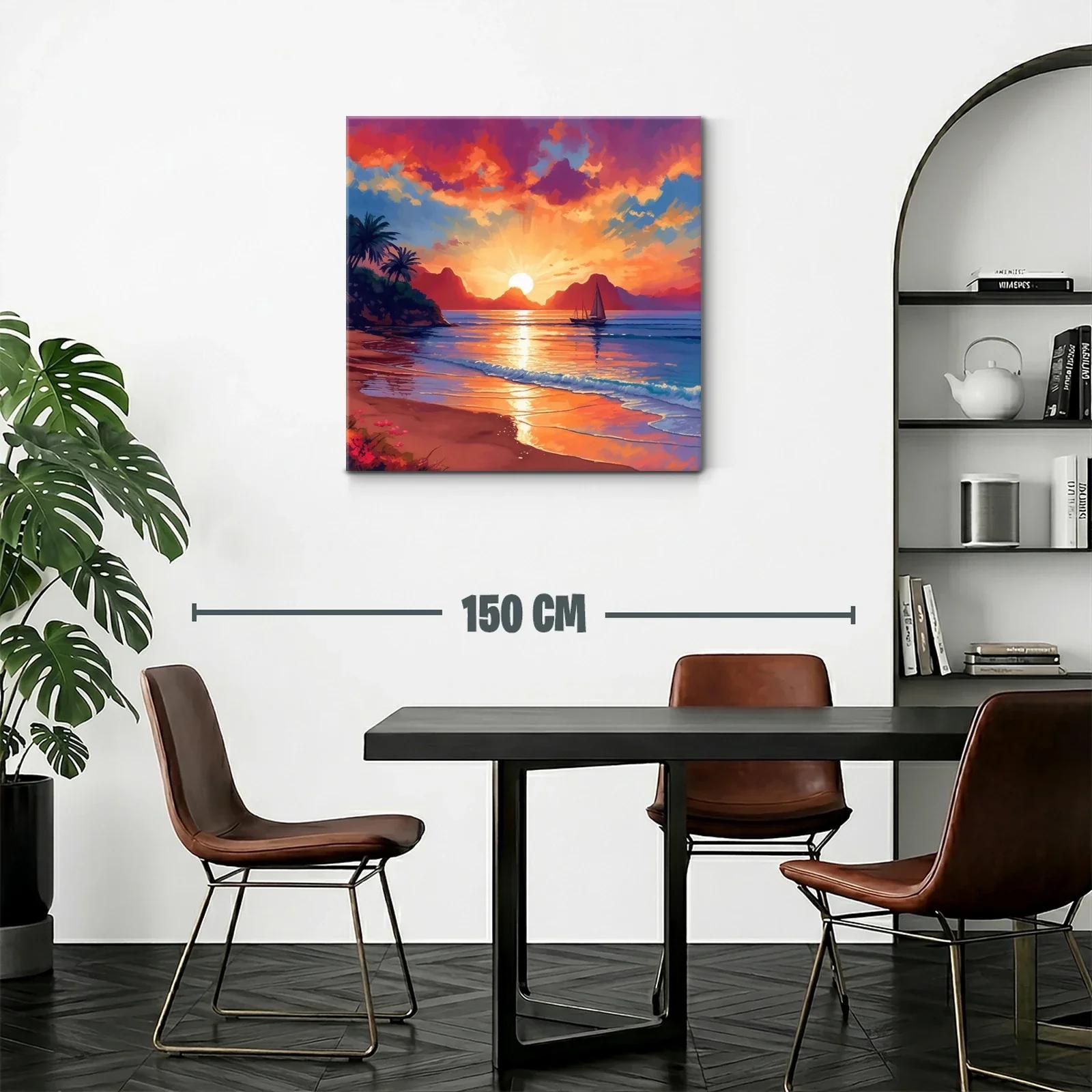 Atardecer vibrante con velero en la playa tranquila — miniatura 2