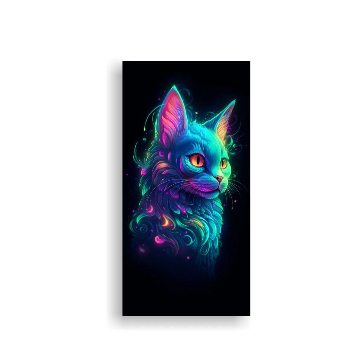 Cuadro gato de perfil con pelaje neón y remolinos luminosos — imagen principal