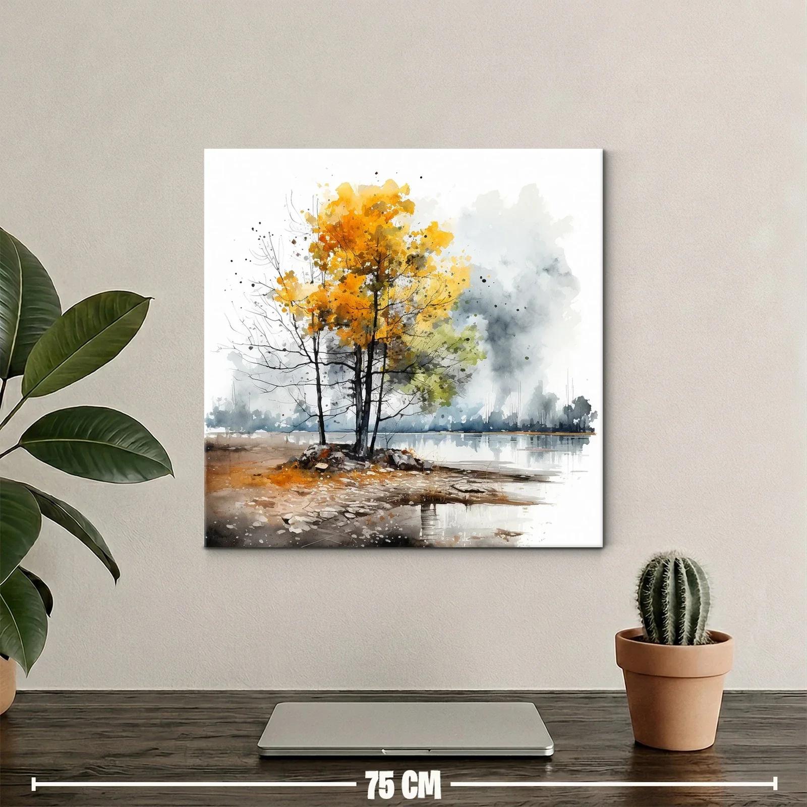 Paisaje otoñal con árboles dorados junto al lago — miniatura 2