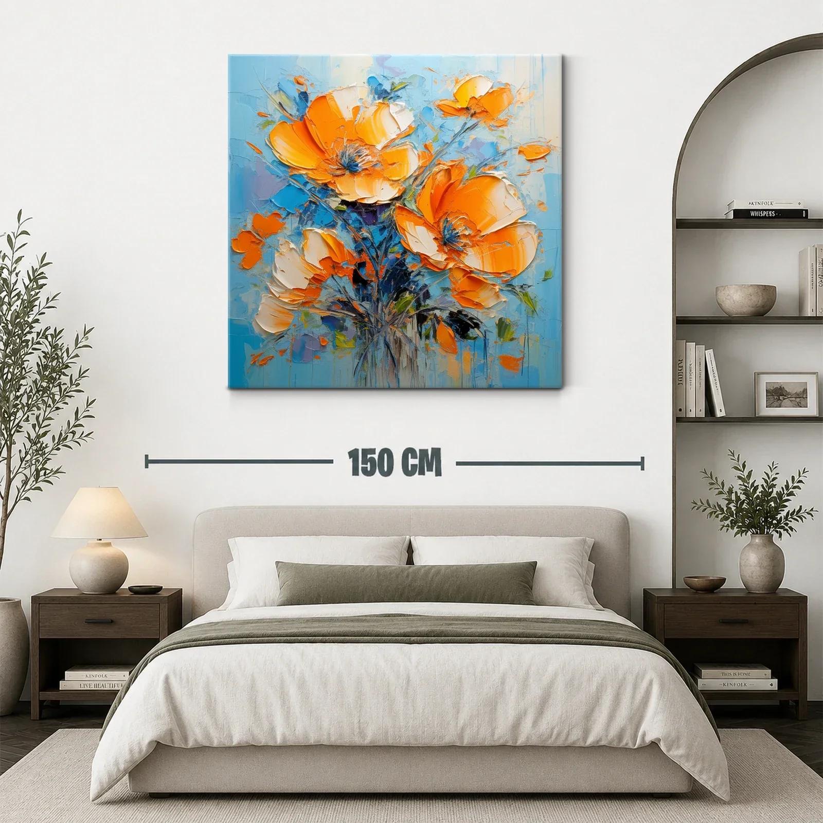 Impresionante cuadro de flores en tonos naranja y azul — miniatura 3