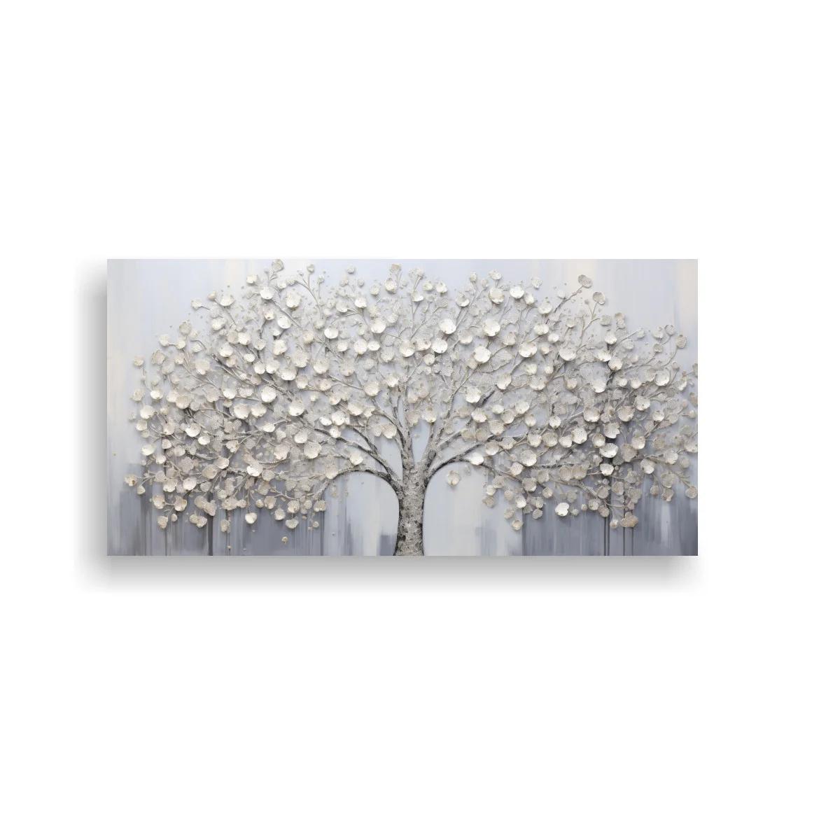 Cuadro árbol blanco en relieve de copa amplia