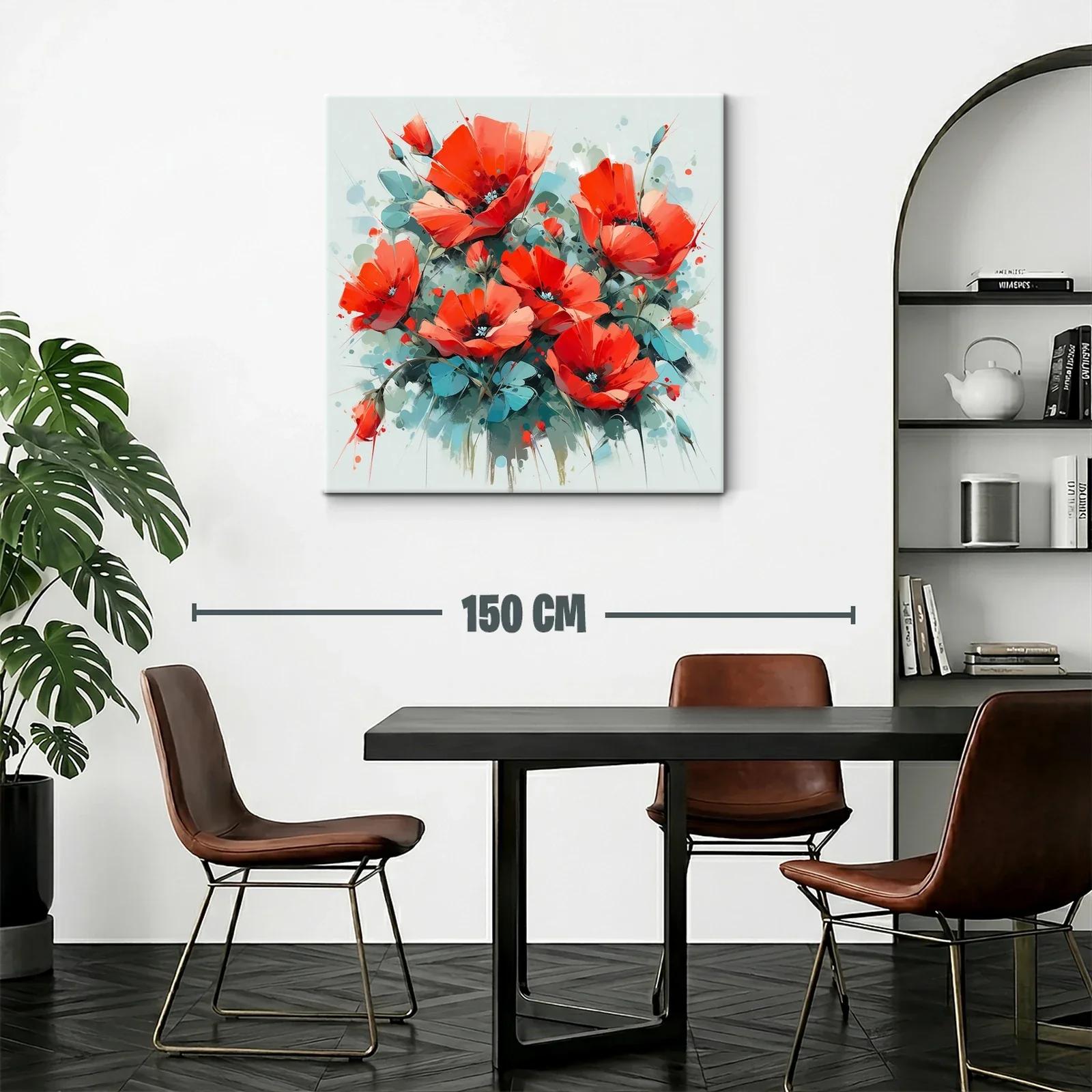Vibrante obra floral con amapolas rojas luminosas — miniatura 2
