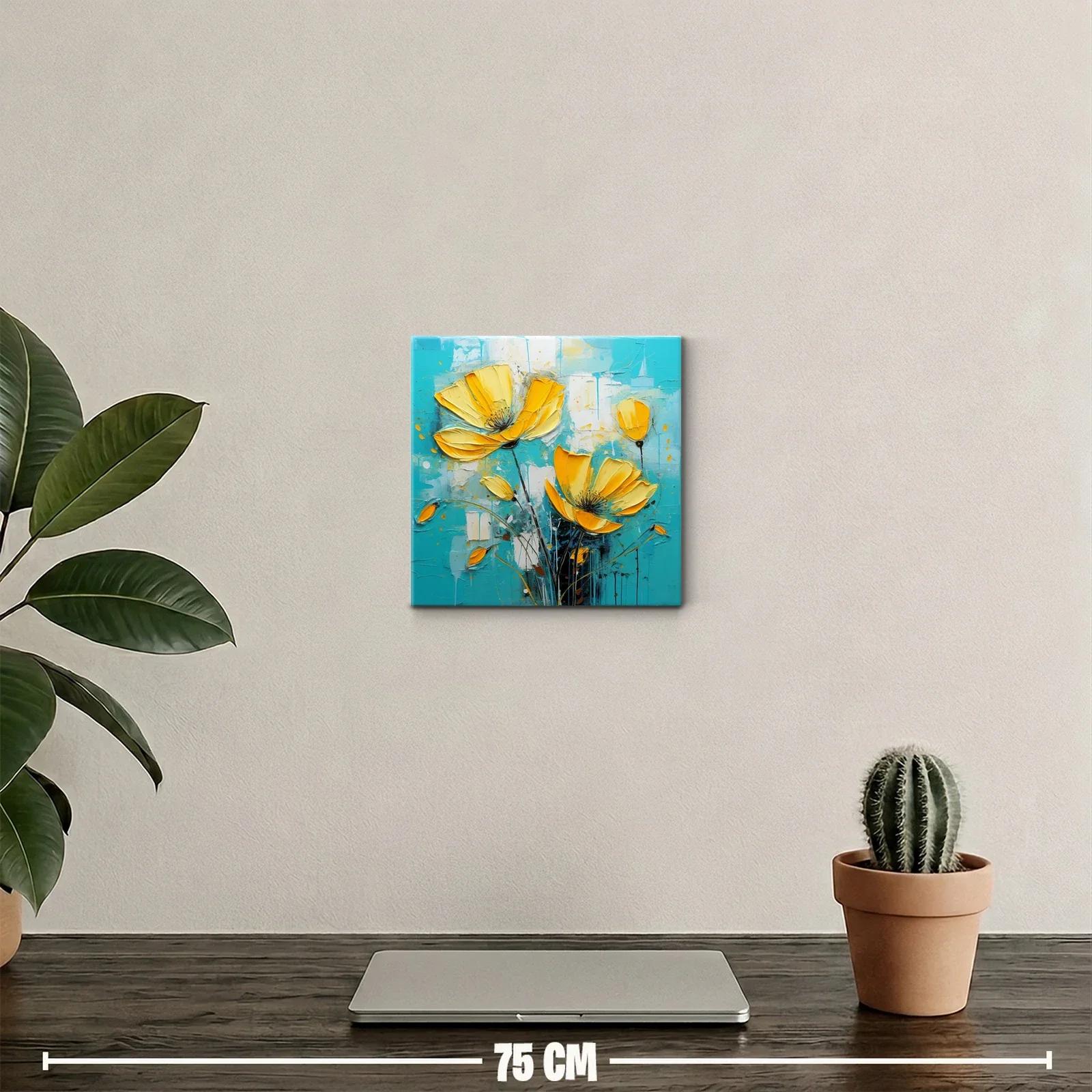 Flores amarillas vibrantes sobre fondo turquesa — miniatura 2