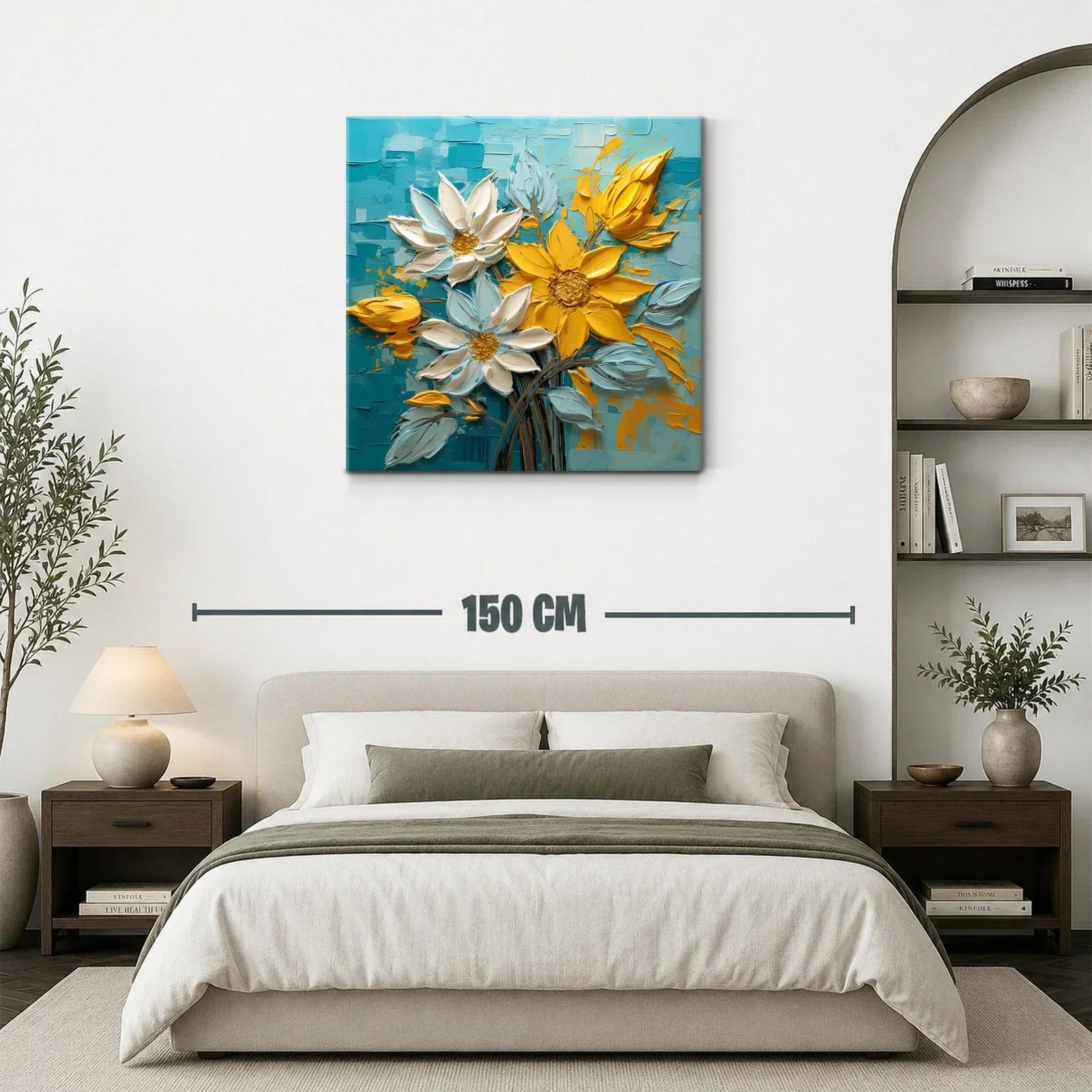Cuadro floral vibrante con tonos amarillos y azules — miniatura 3