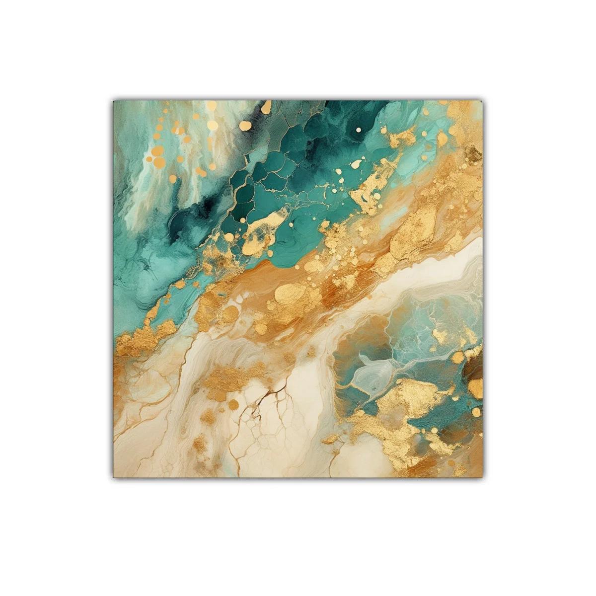Cuadro abstracto con detalles dorados y tonos turquesa — miniatura 1