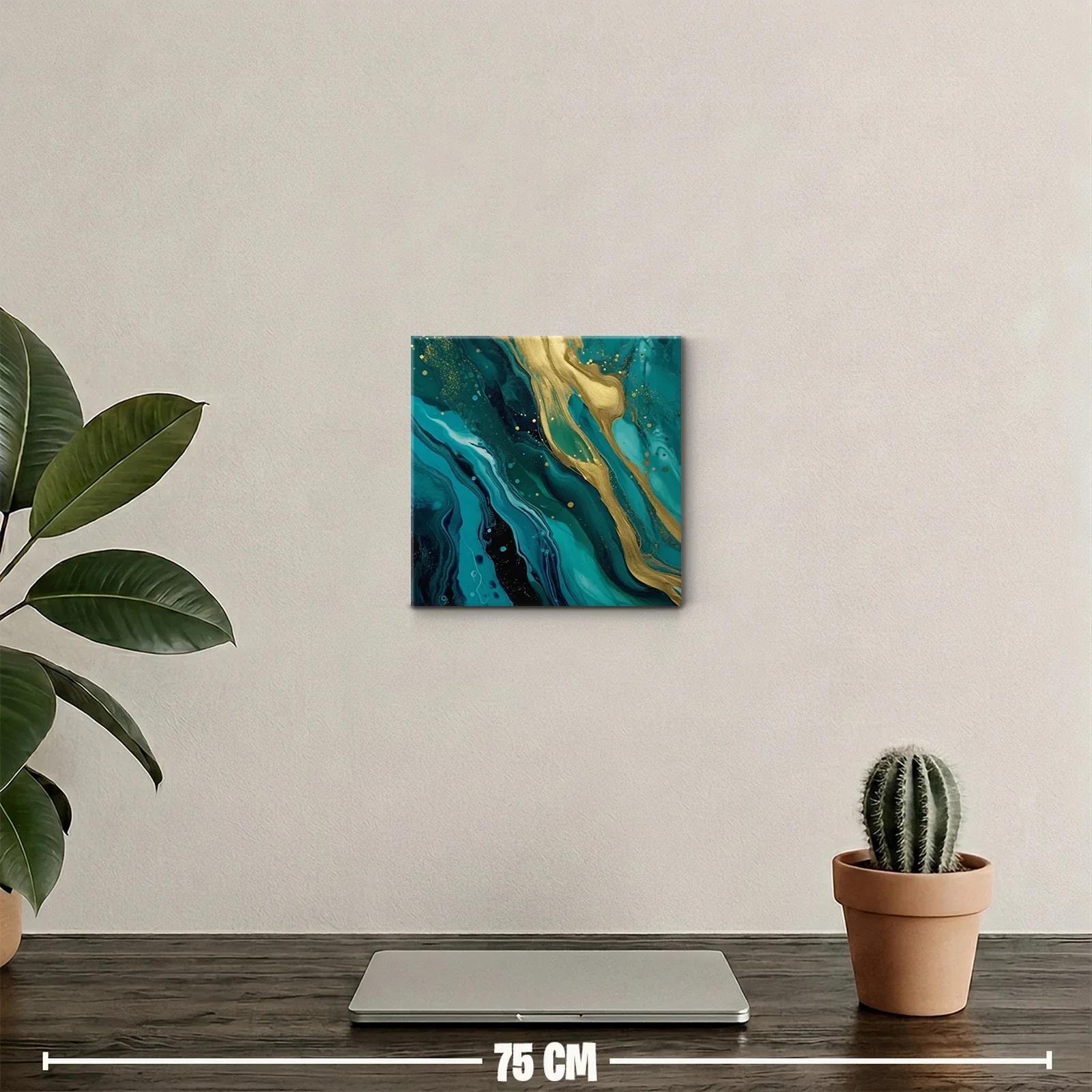 Cuadro abstracto con tonos turquesa y dorados brillantes — miniatura 2