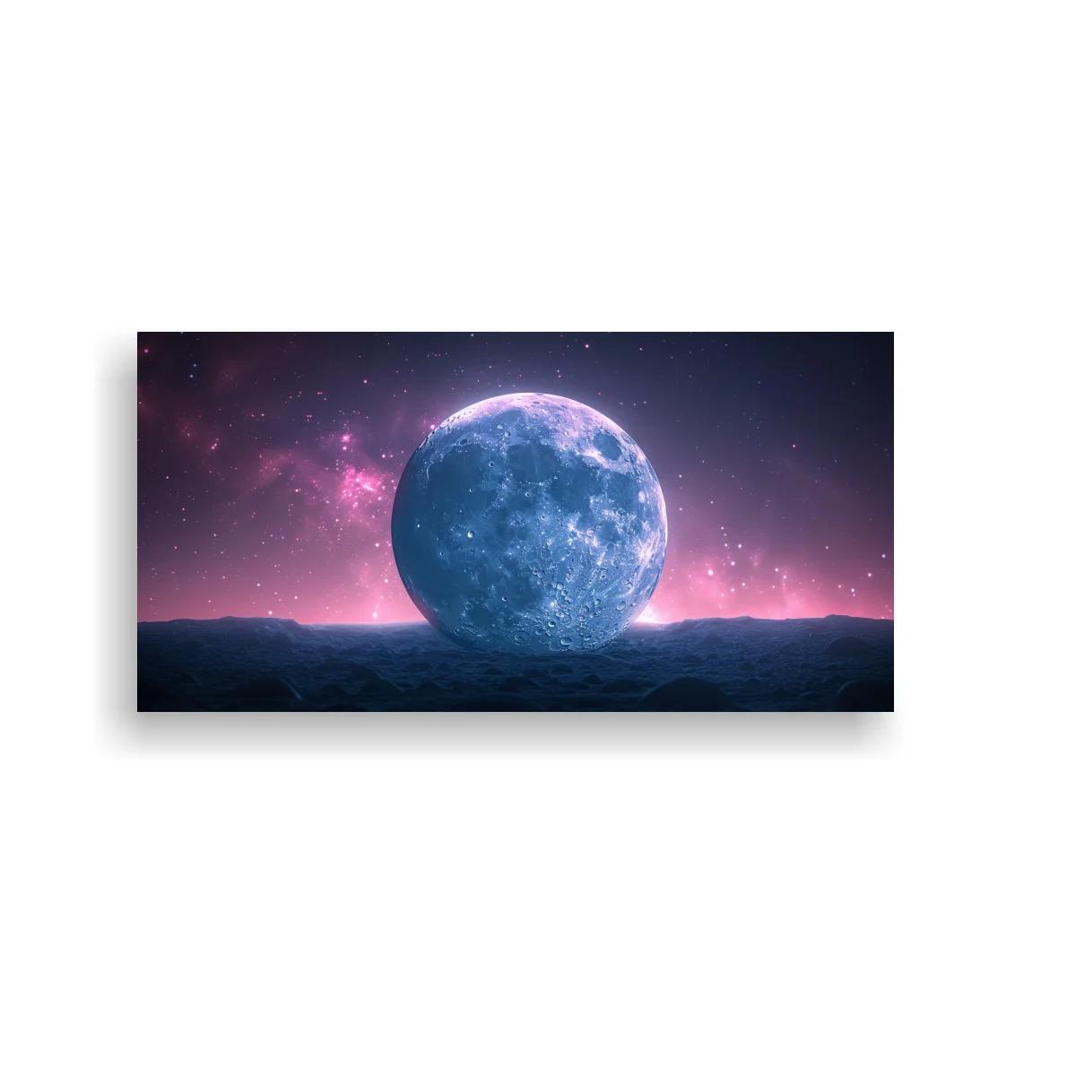 Cuadro luna azul con halo luminoso
