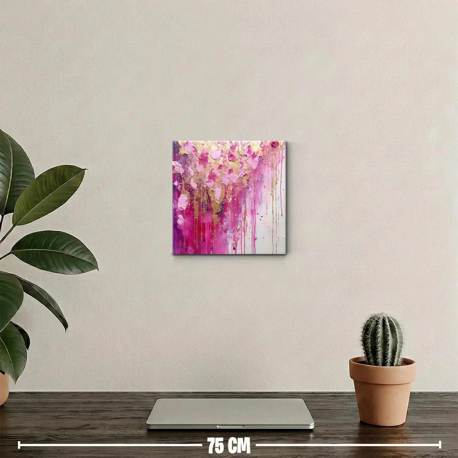 Cuadro abstracto en tonos rosas con detalles dorados — miniatura 2