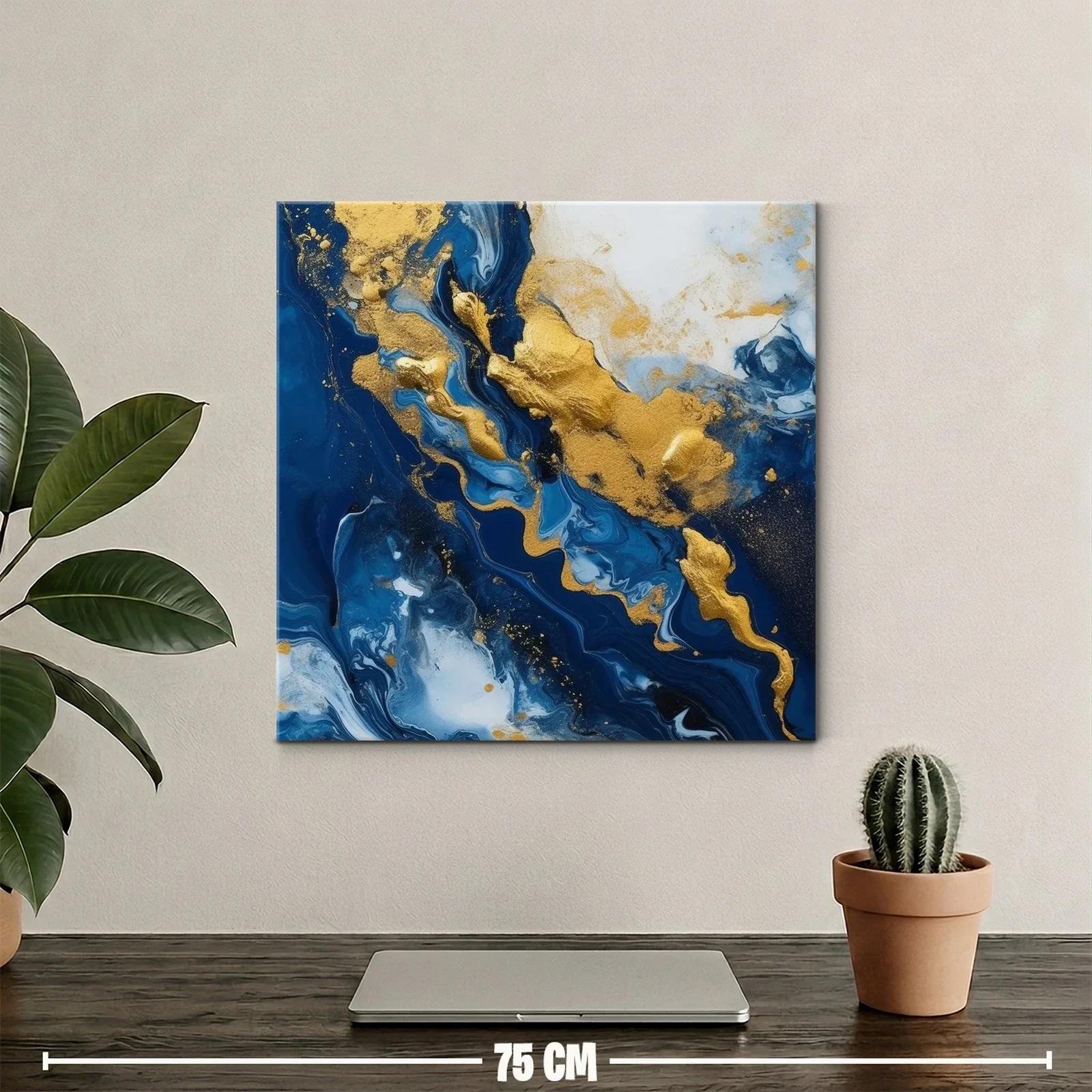 Arte abstracto en azul y dorado para ambientes elegantes — miniatura 2