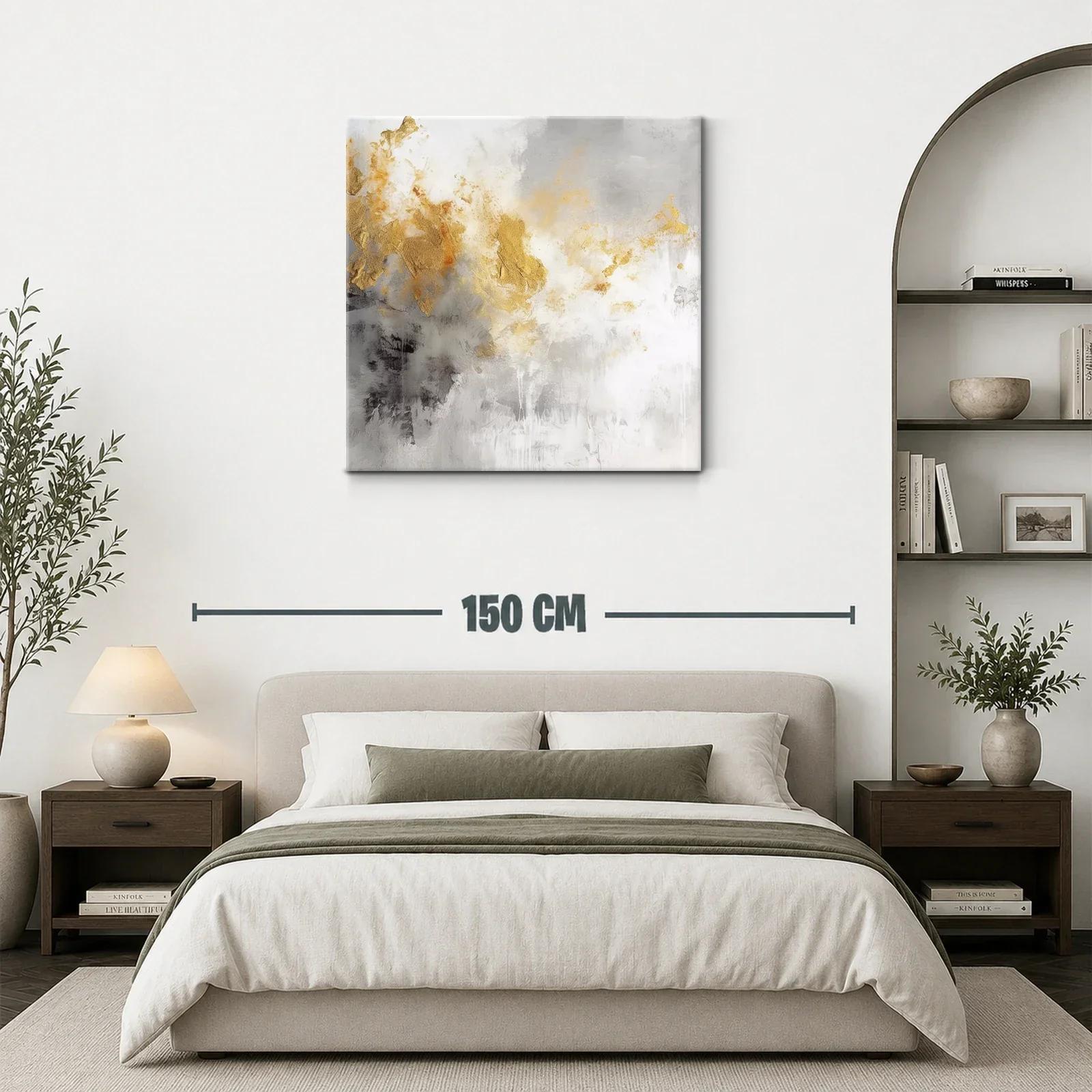 Cuadro abstracto con tonos dorados y grises modernos — miniatura 3