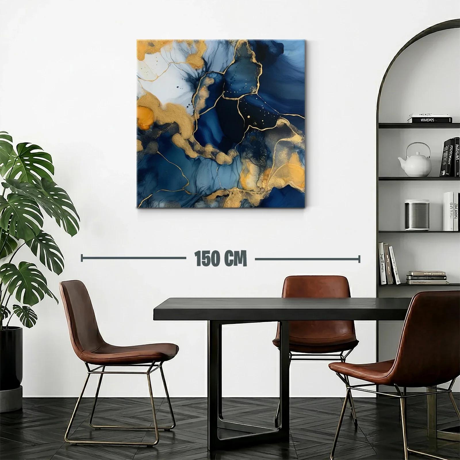 Arte abstracto en azul y dorado con textura fluida y elegante — miniatura 2
