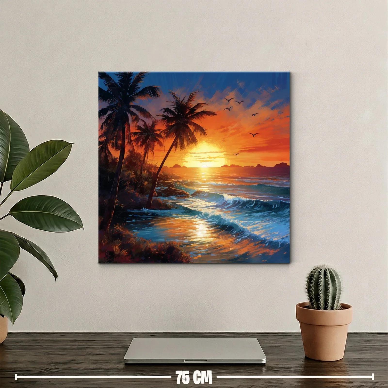 Atardecer en la playa con palmeras y olas en calma — miniatura 2