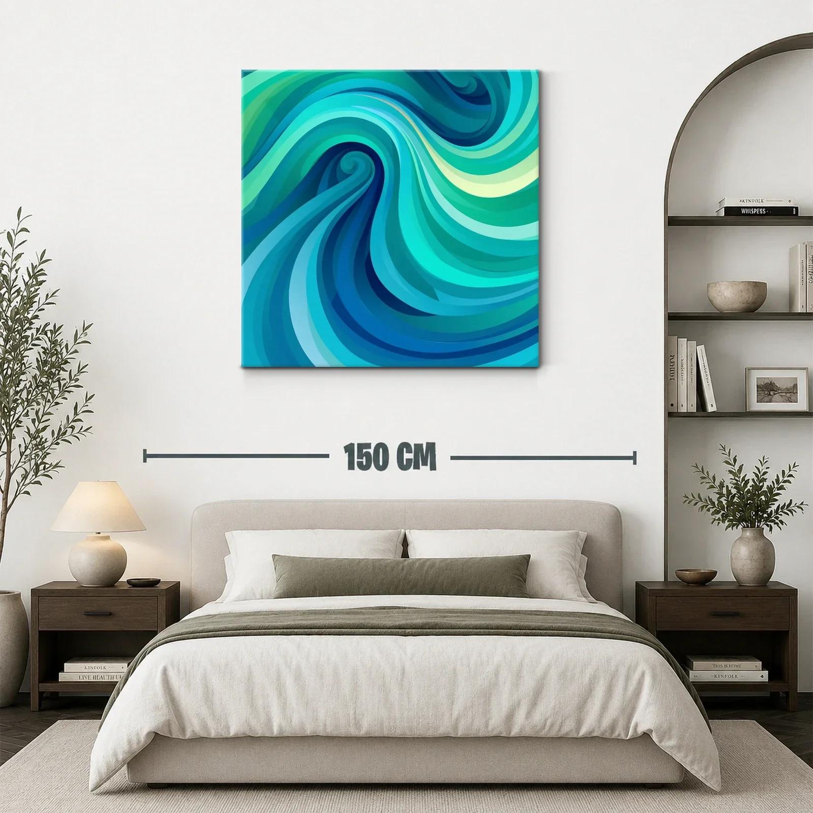 Cuadro abstracto con ondas en tonos azules y verdes — miniatura 3