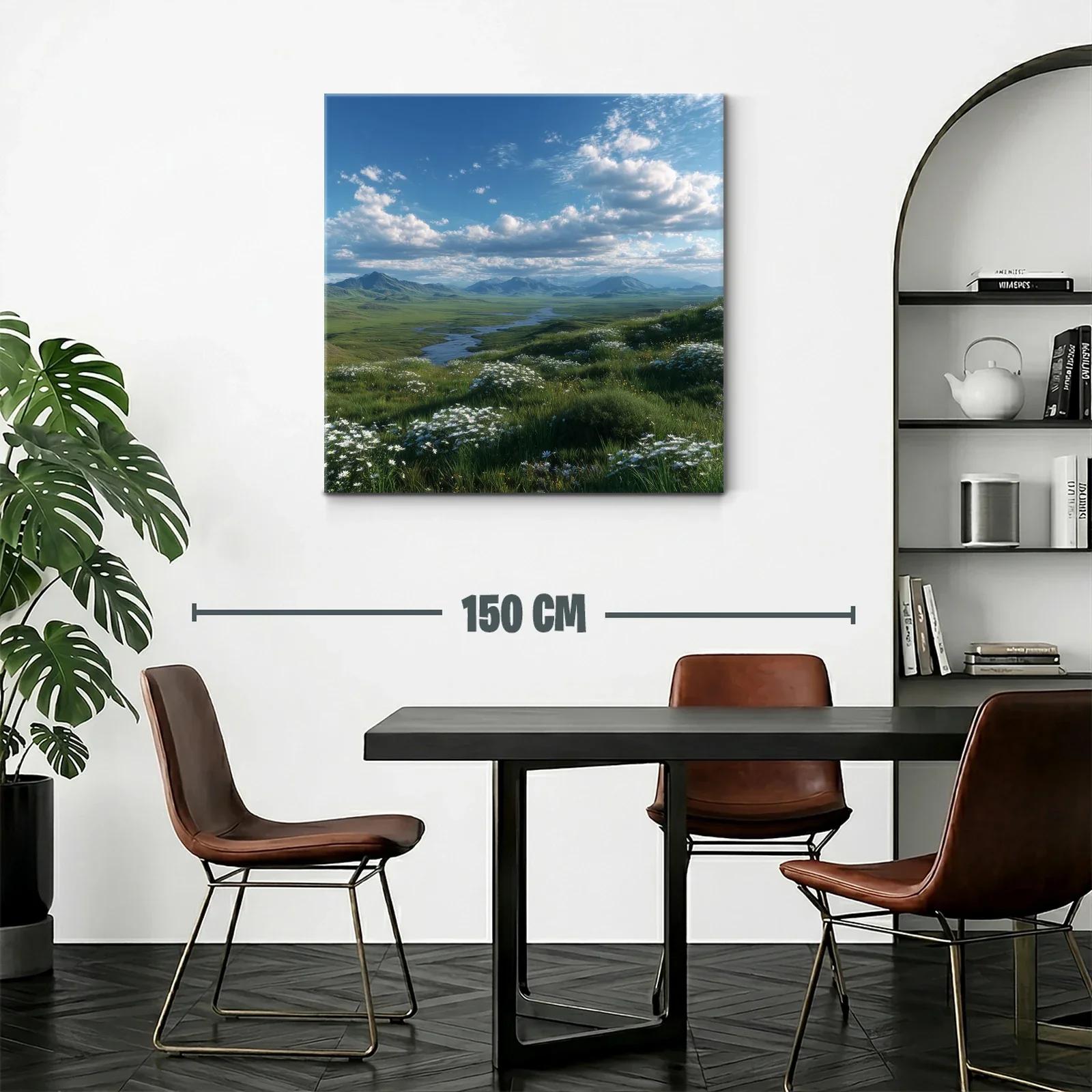 Paisaje campestre con flores blancas y cielo azul — miniatura 2