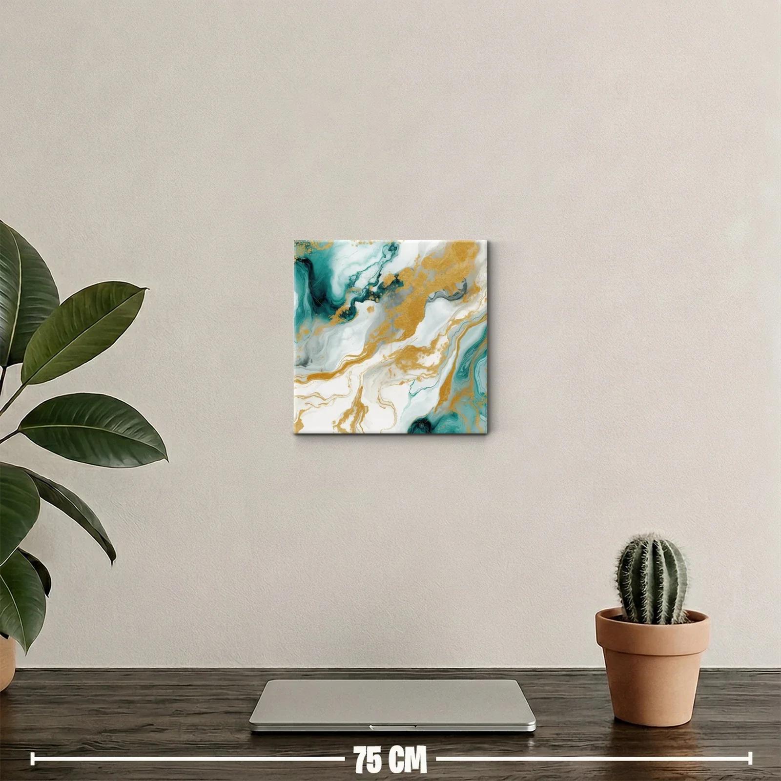 Cuadro decorativo con diseño abstracto en tonos dorados y verdes — miniatura 2
