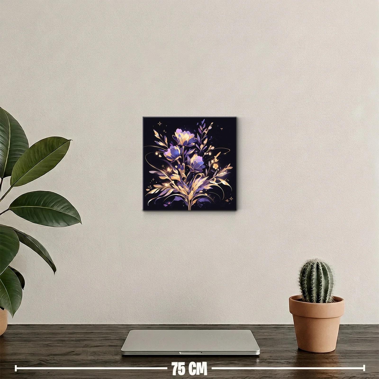 Flores místicas en tonos dorados y violetas para tu espacio — miniatura 2