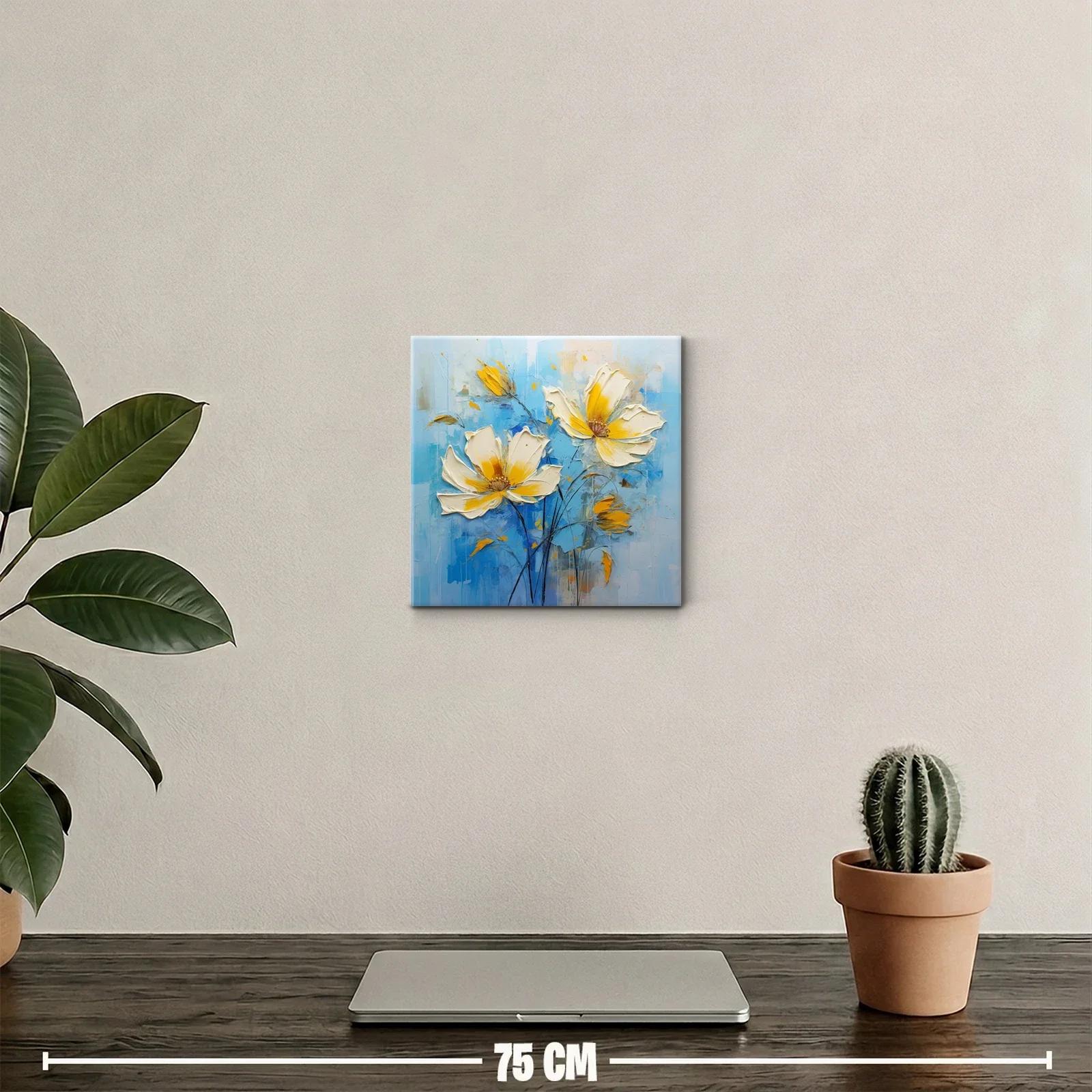 Flores en tonos amarillos sobre fondo azul relajante — miniatura 2