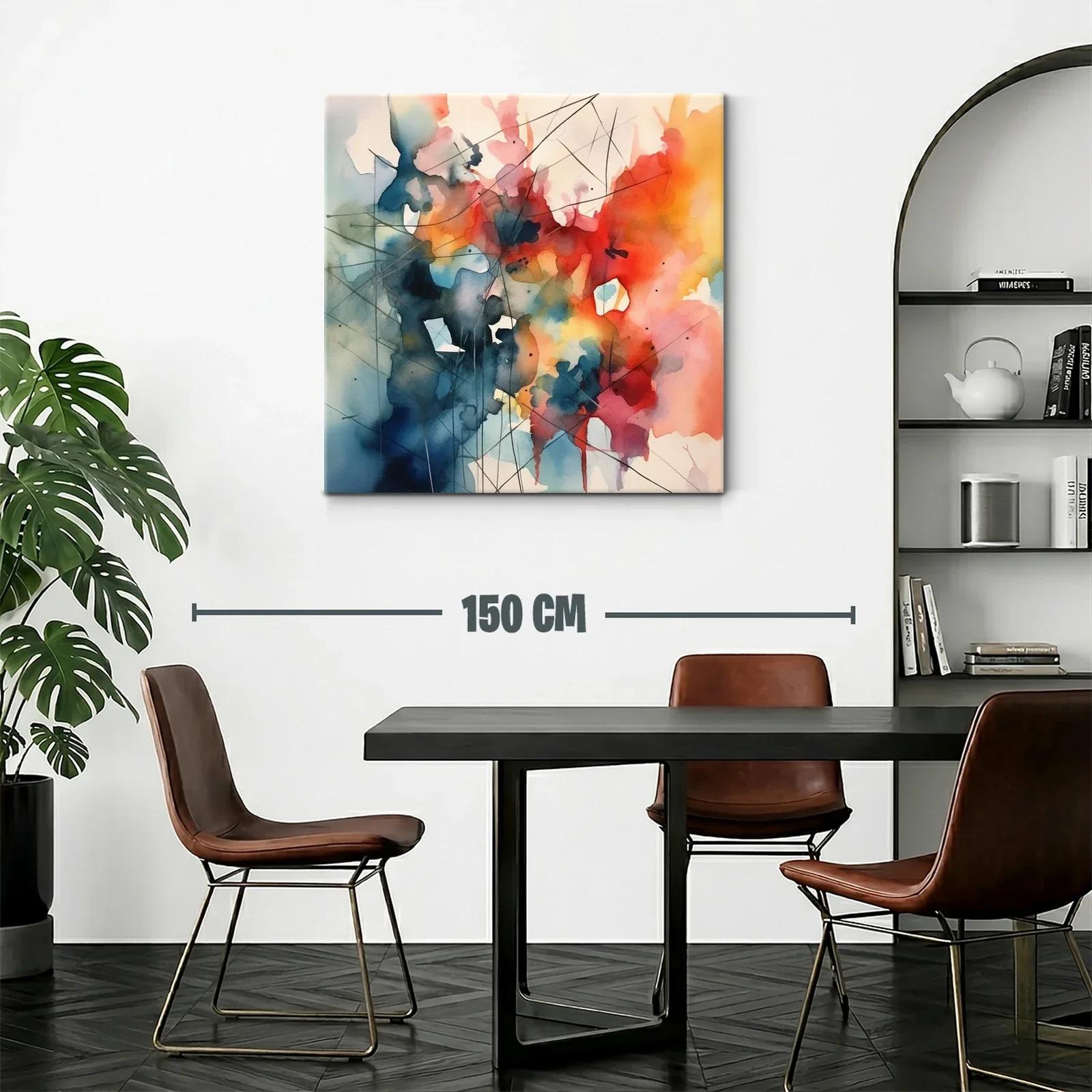 Cuadro abstracto vibrante con tonos cálidos y fríos combinados — miniatura 2