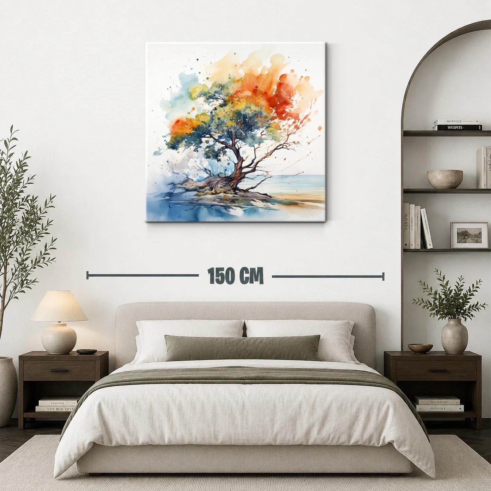 Árbol solitario con vibrantes tonos otoñales y azules suaves — miniatura 3