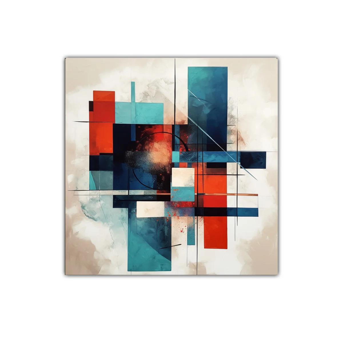 Composición abstracta en azul y rojo con formas geométricas — imagen principal