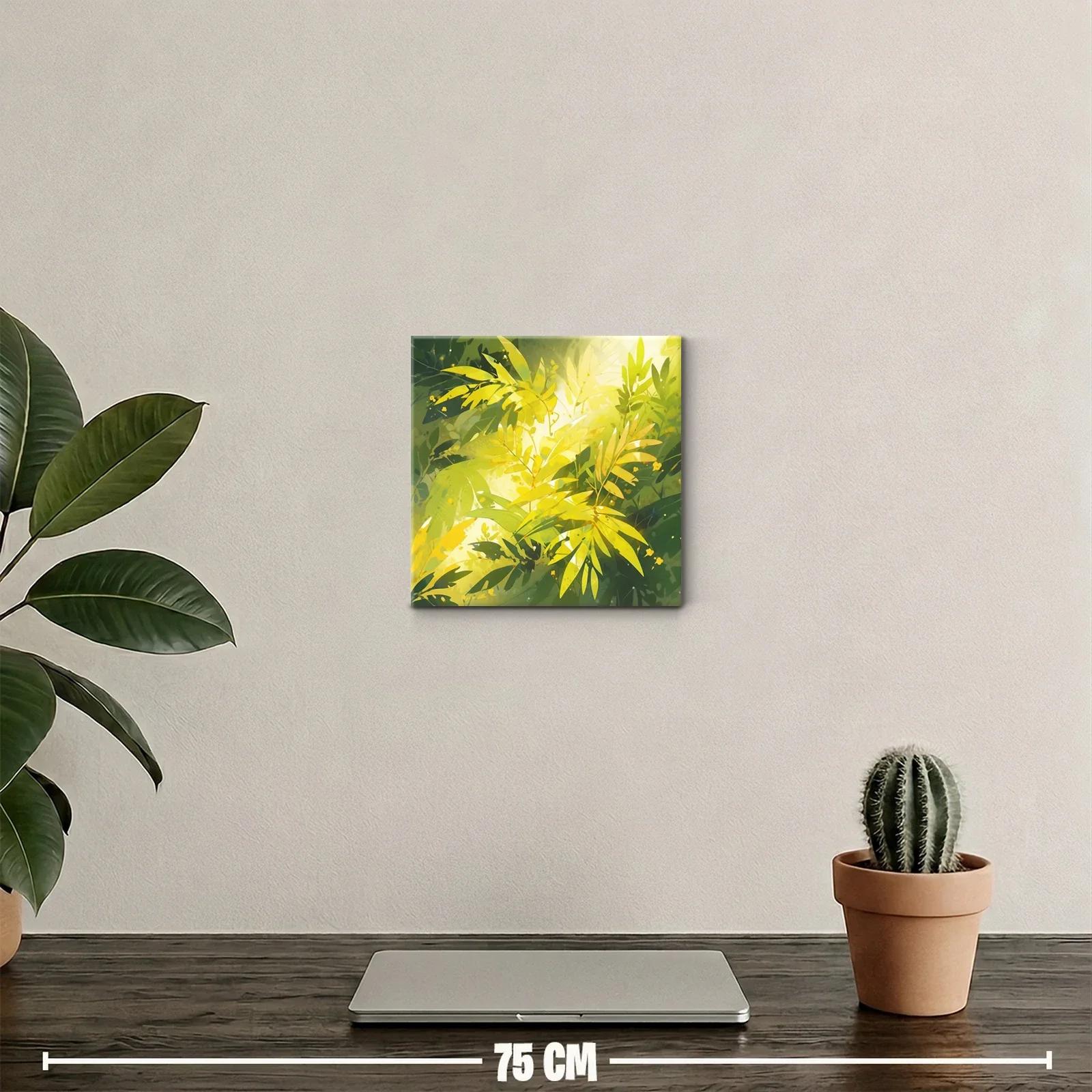 Cuadro decorativo con exuberante follaje en tonos verdes y amarillos — miniatura 2