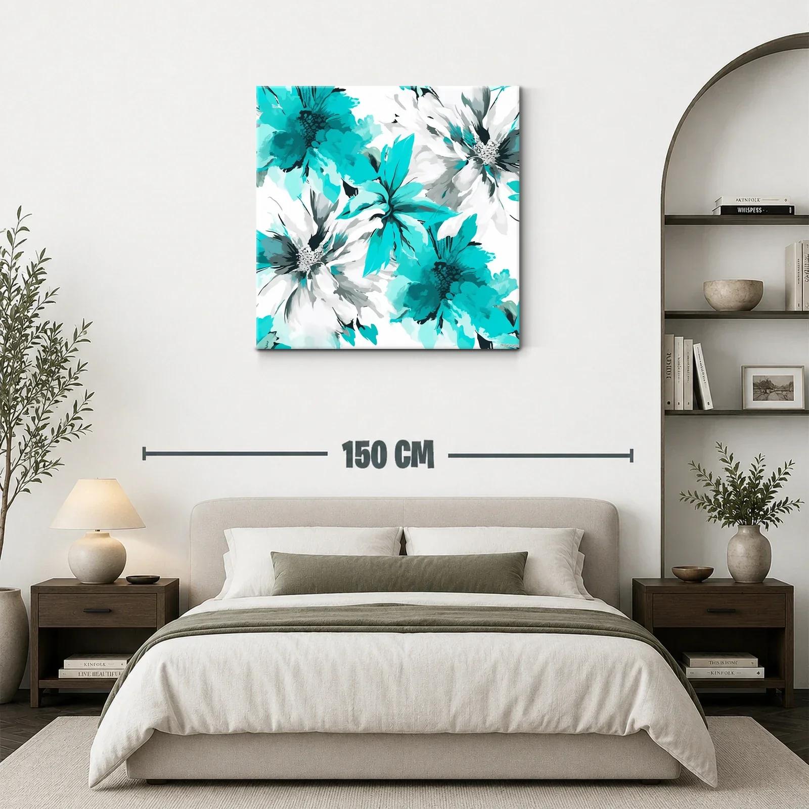 Cuadro floral con tonos turquesa y blanco vibrante — miniatura 3