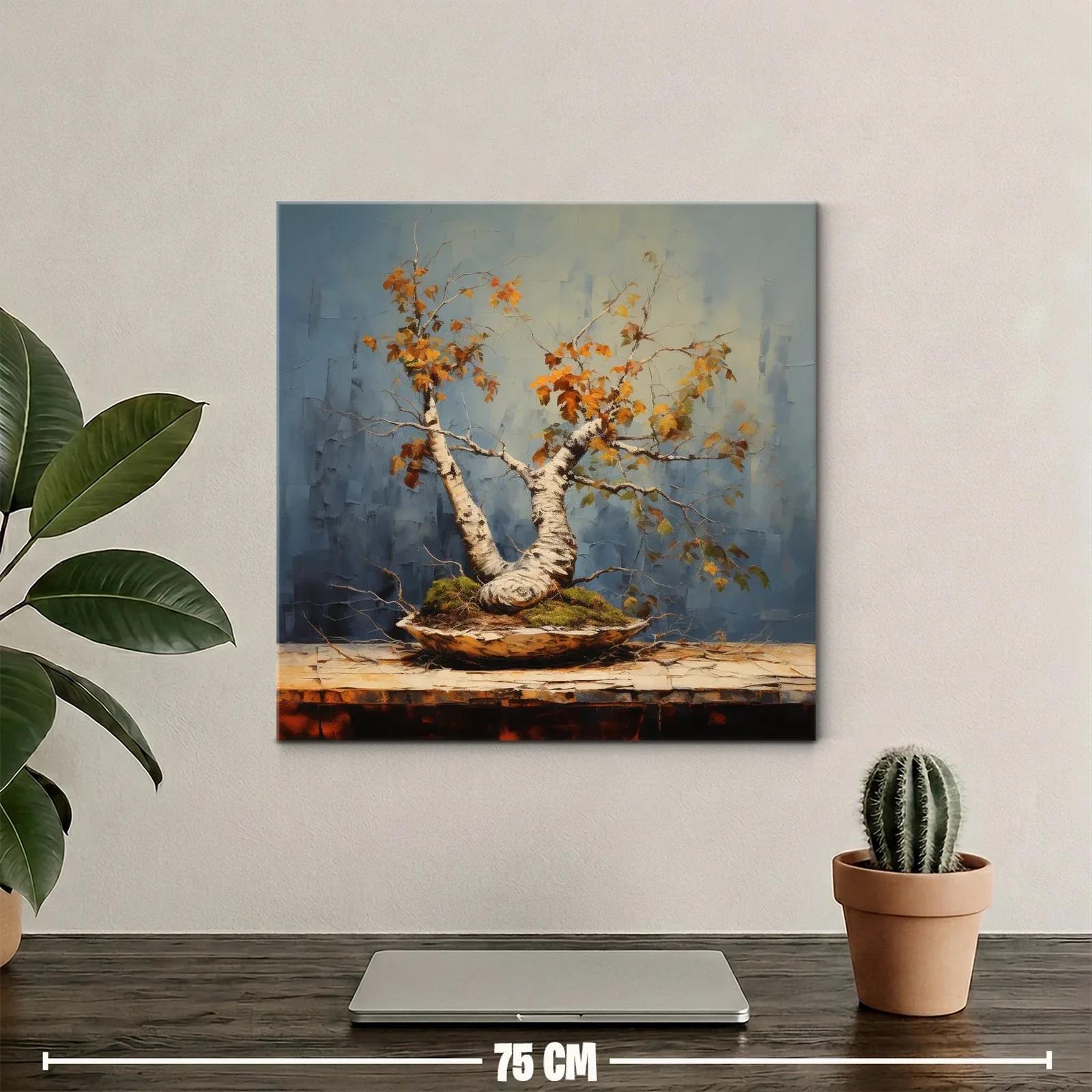 Árbol de otoño en maceta con tonos cálidos y fondo azul — miniatura 2