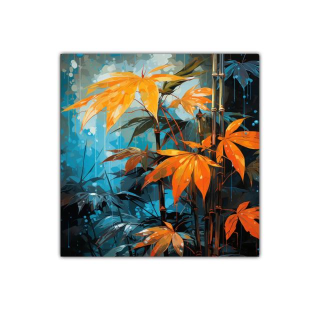 Cuadro decorativo hojas otoñales en tonos vibrantes