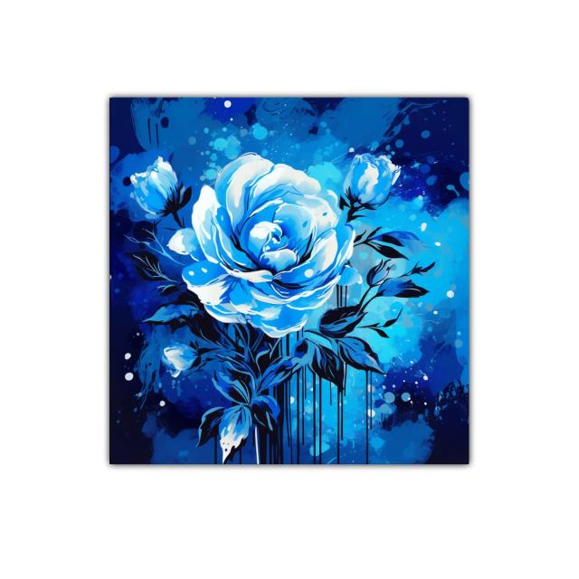 Rosa azul en composición vibrante con fondo dinámico