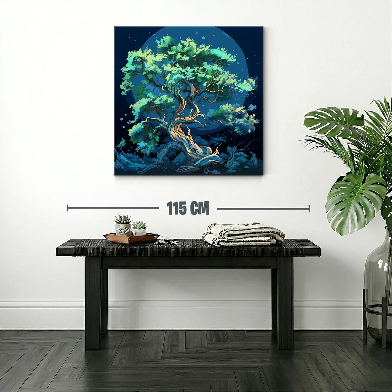 Árbol nocturno con luces mágicas y tonos azules y verdes — miniatura 2