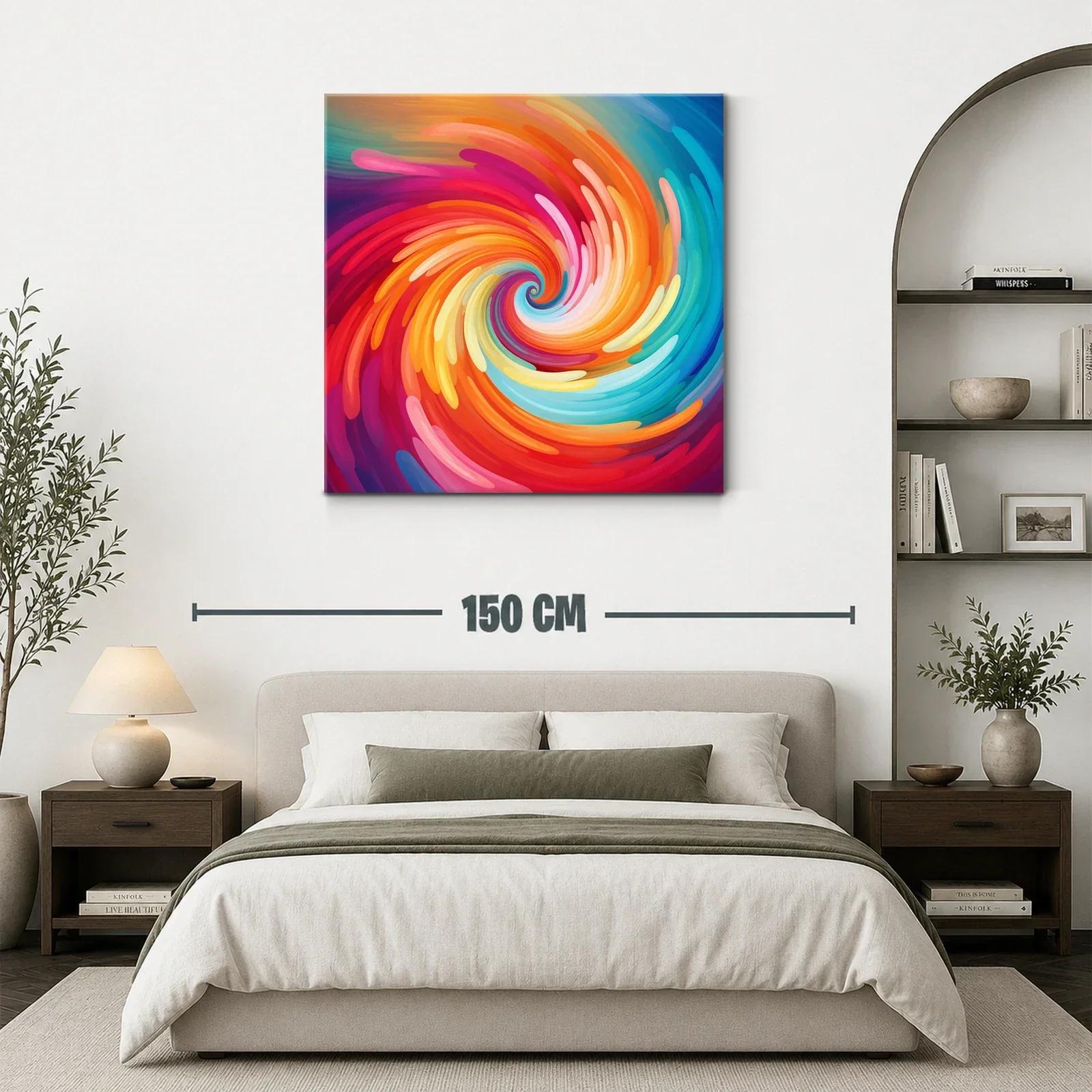 Cuadro abstracto espiral vibrante en tonos cálidos y fríos — miniatura 3
