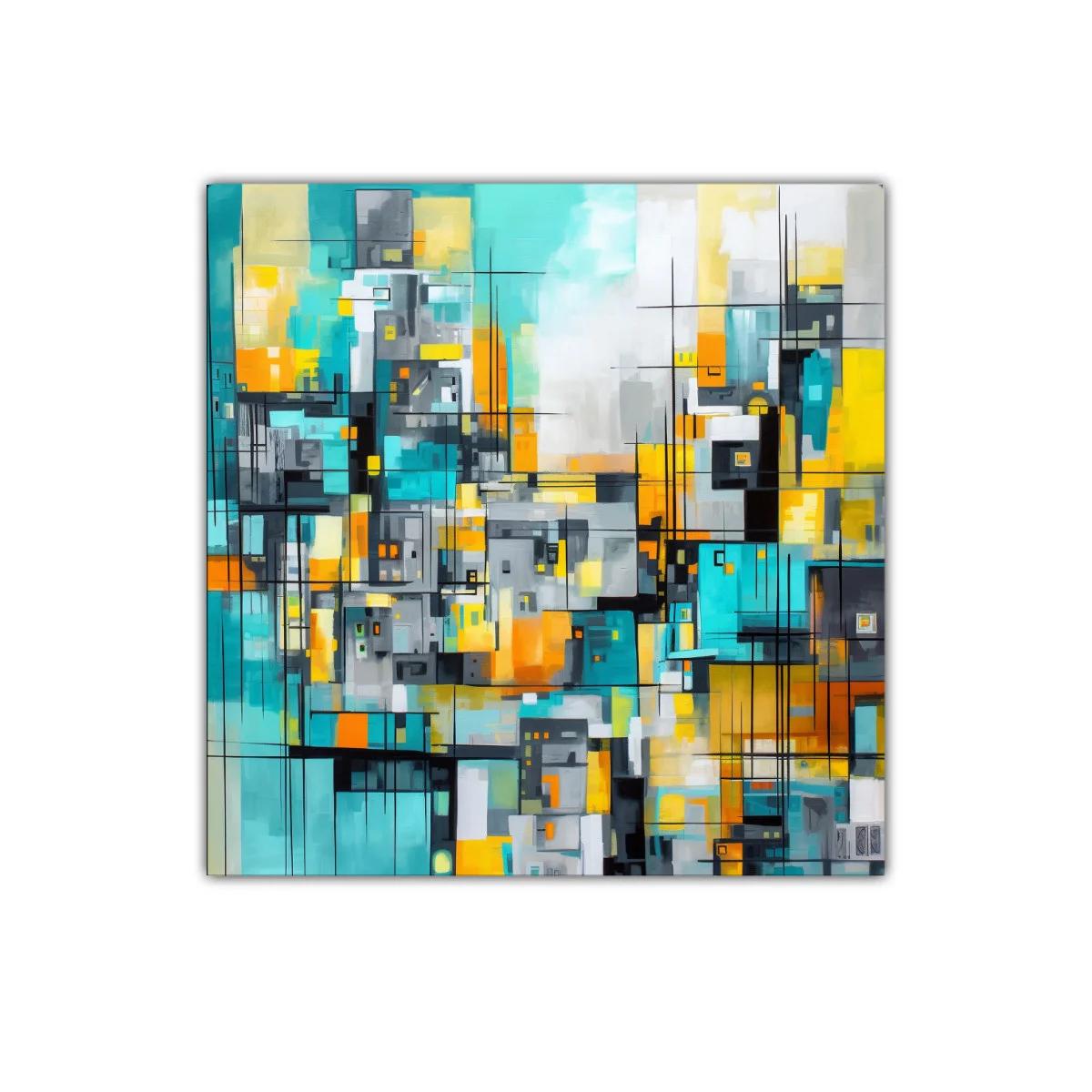 Composición abstracta con tonos vibrantes y líneas geométricas
