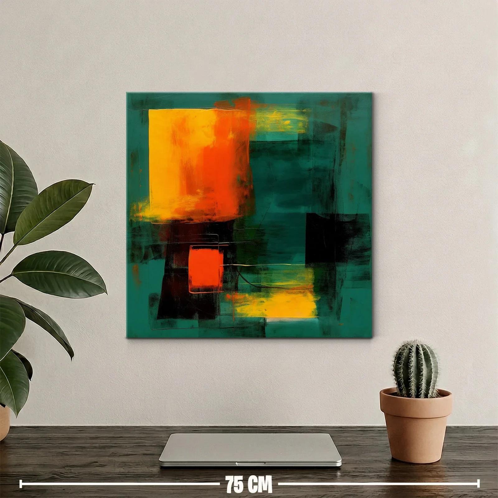Cuadro abstracto con contraste vibrante en tonos verdes y naranjas — miniatura 2