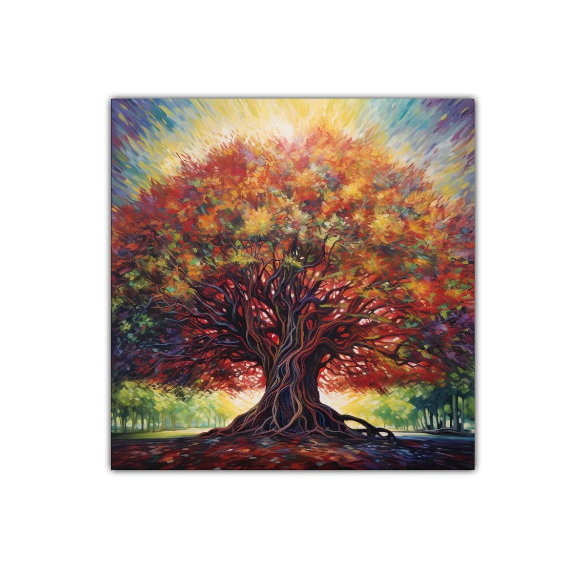 Árbol vibrante con follaje en llamas y luz radiante — imagen principal