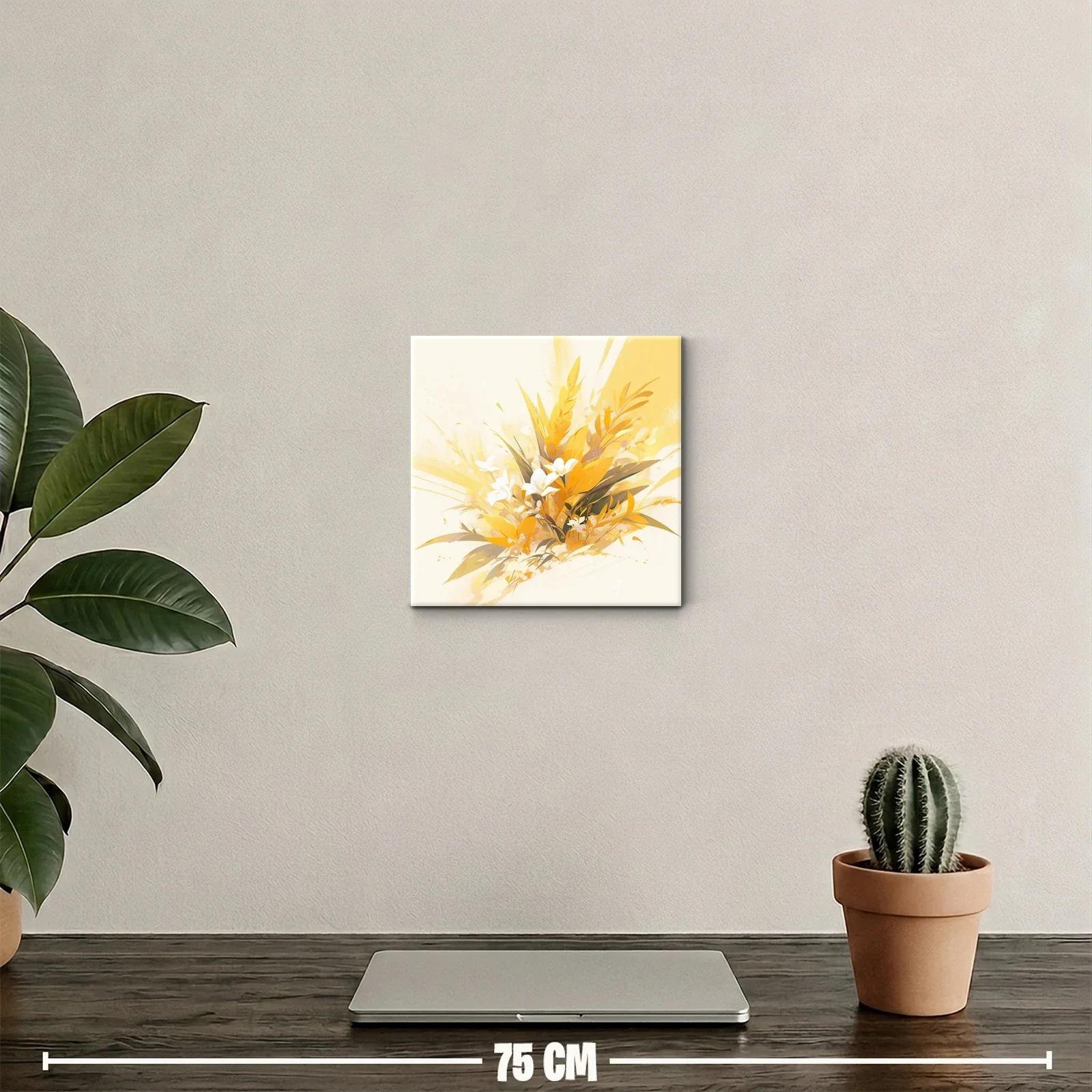 Cuadro decorativo con ramo de flores cálidas y doradas — miniatura 2