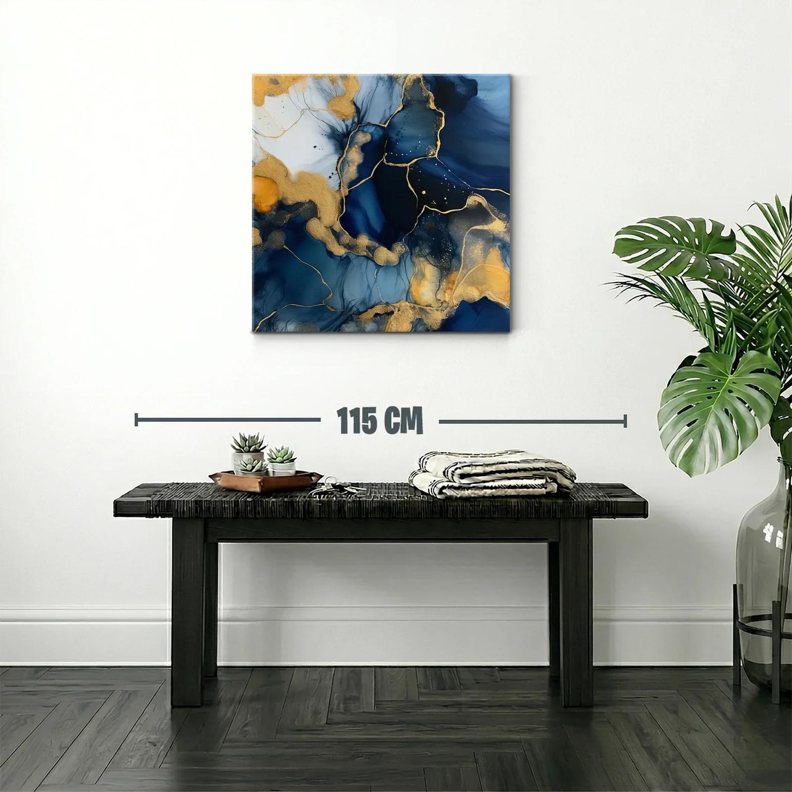 Arte abstracto en azul y dorado con textura fluida y elegante — miniatura 2