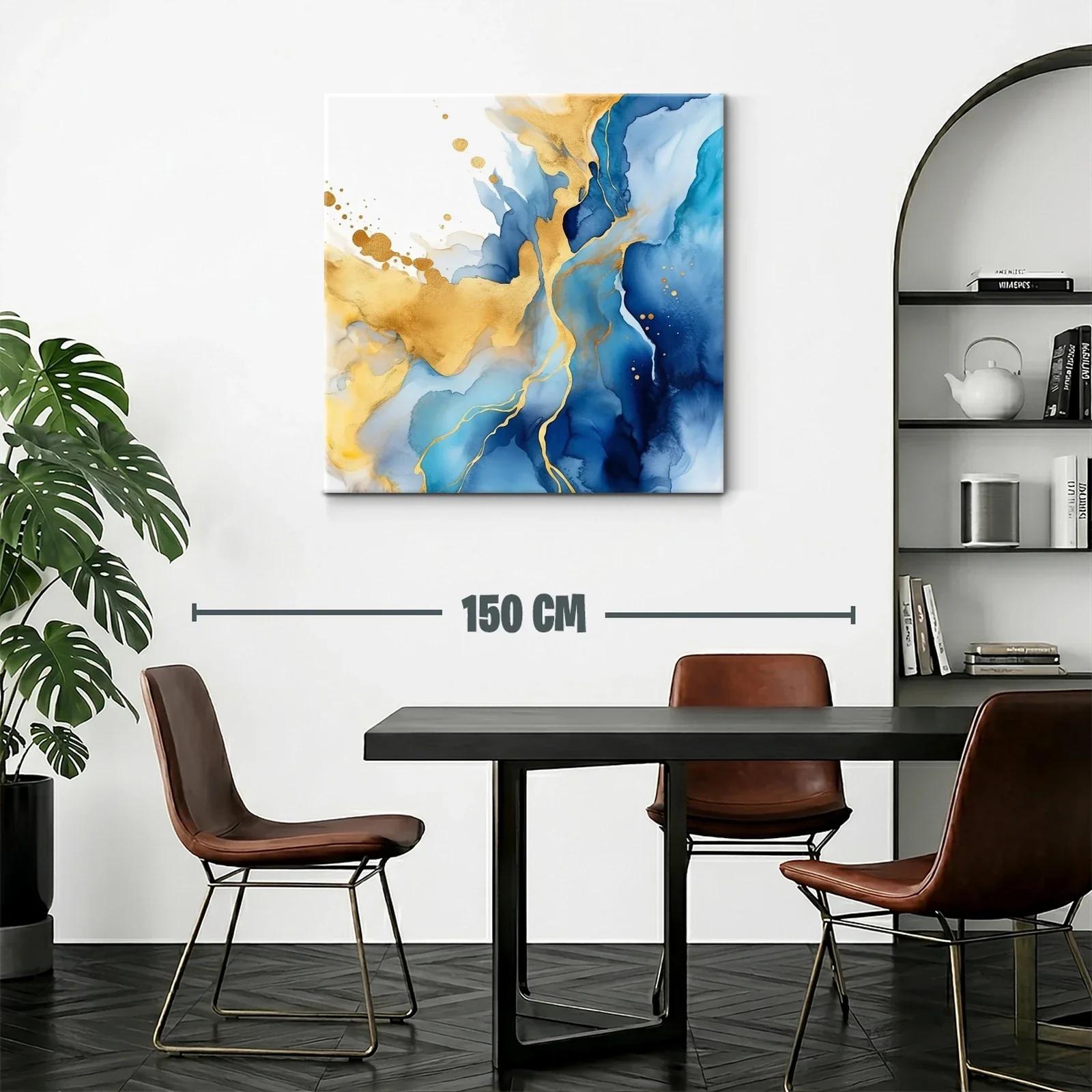 Cuadro Abstracto con Tonos Azules y Dorados Elegantes — miniatura 2