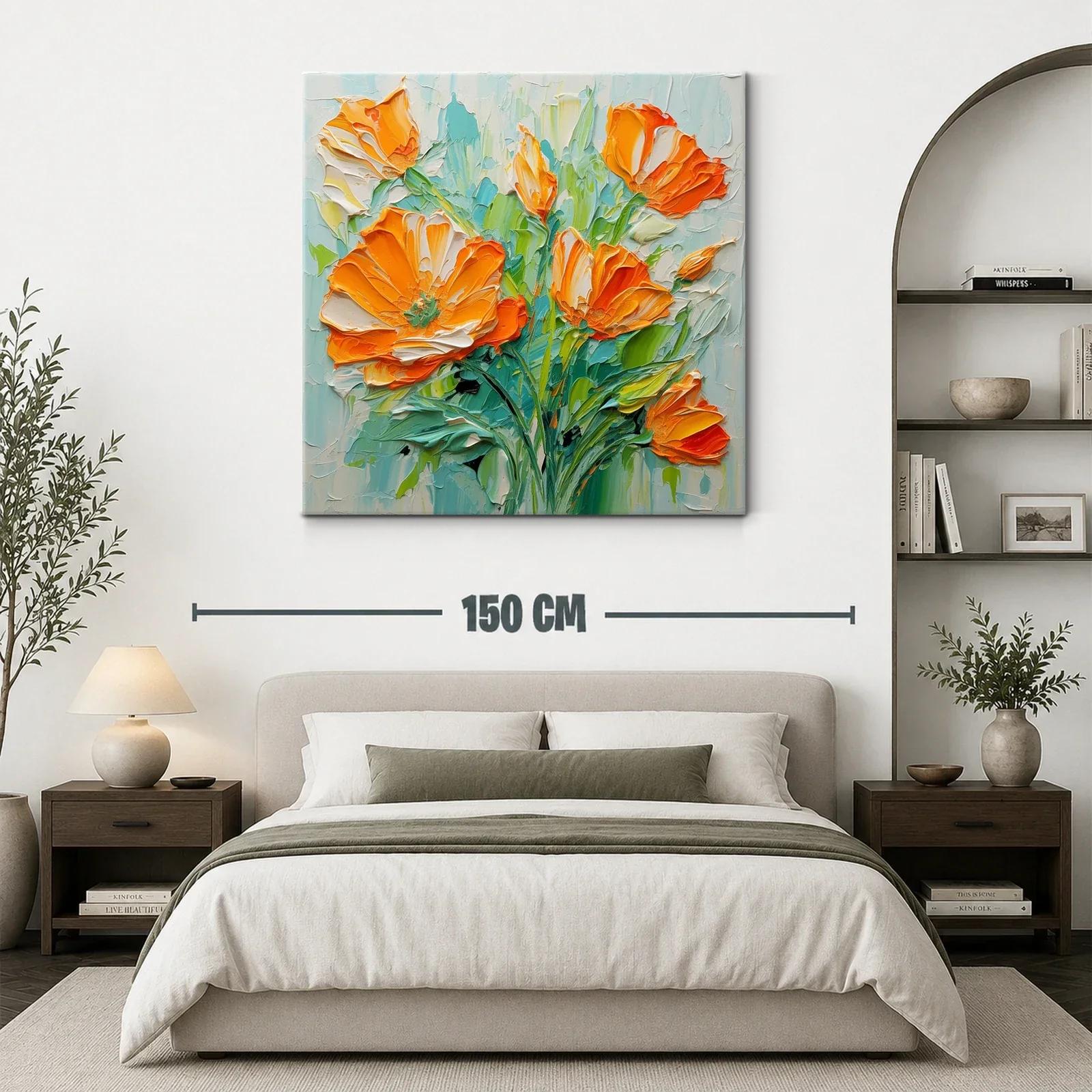 Cuadro con vibrantes flores naranjas y verdes frescos — miniatura 3