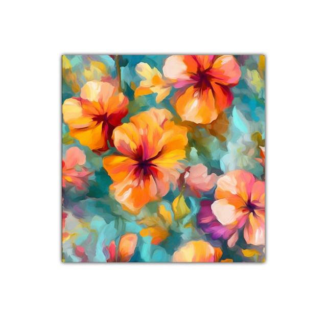 Cuadro de flores vibrantes en tonos cálidos y fríos