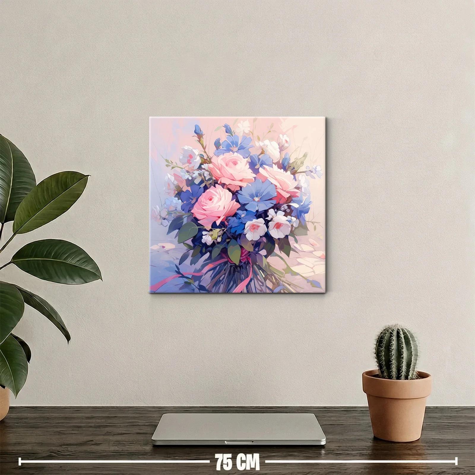Ramo delicado de rosas rosadas y flores azules frescas — miniatura 2