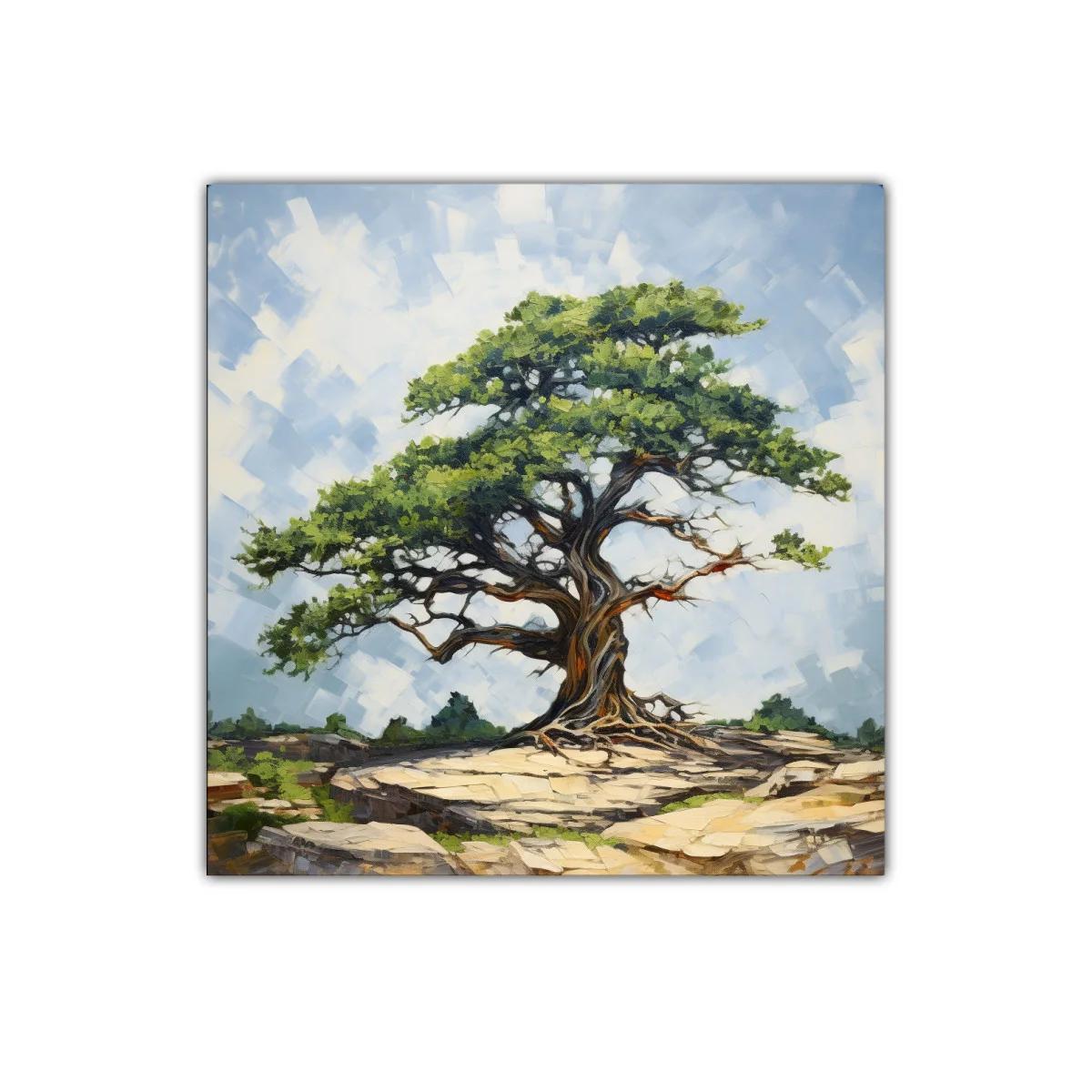 Árbol solitario sobre rocas en paisaje sereno — imagen principal